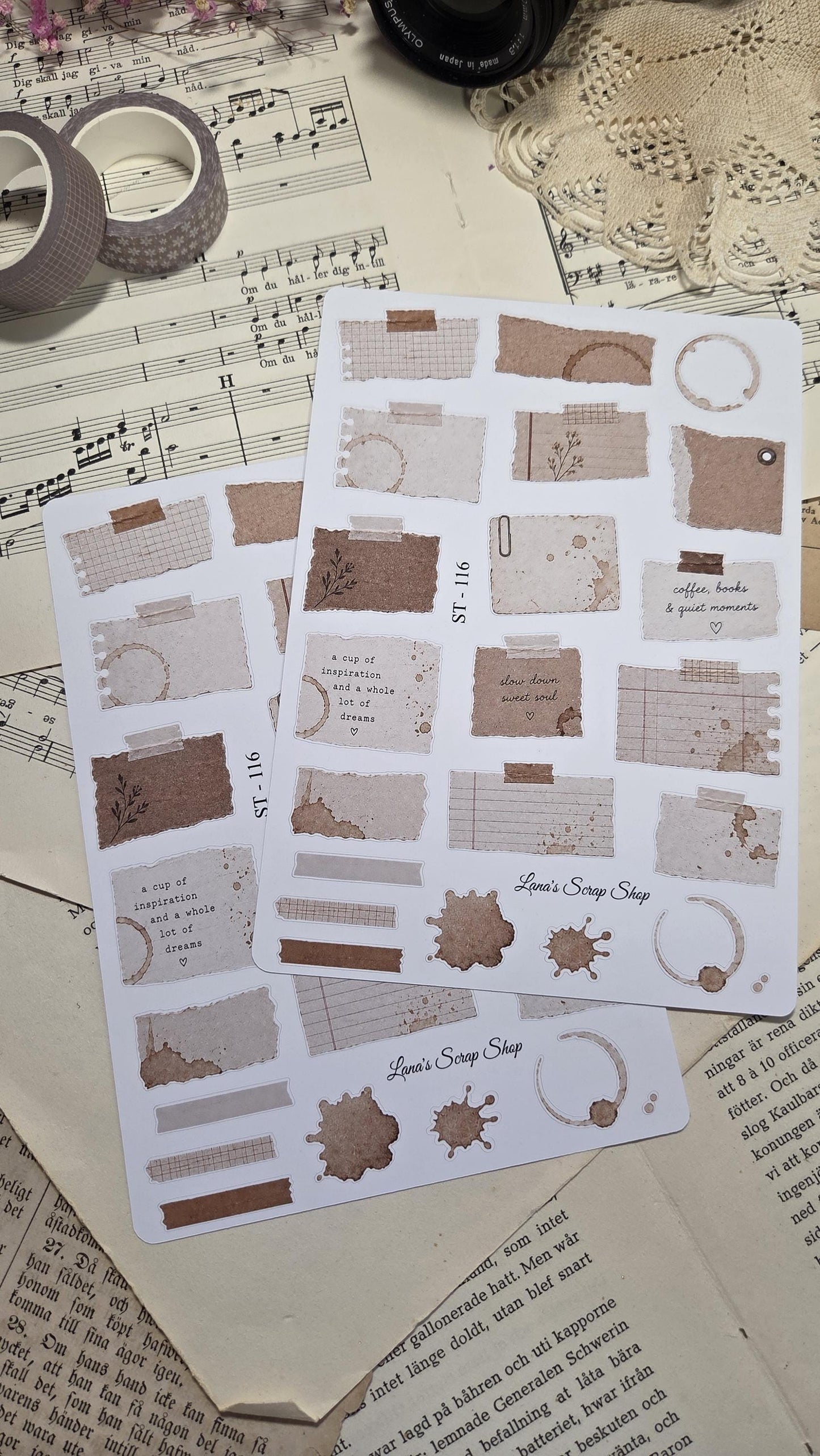 Coffee Paper Notes, Stickers Sheet | Scrapbooking & Journaling