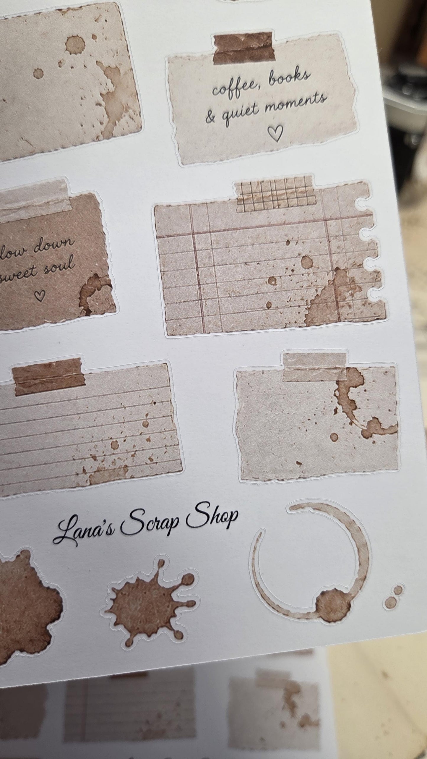 Coffee Paper Notes, Stickers Sheet | Scrapbooking & Journaling