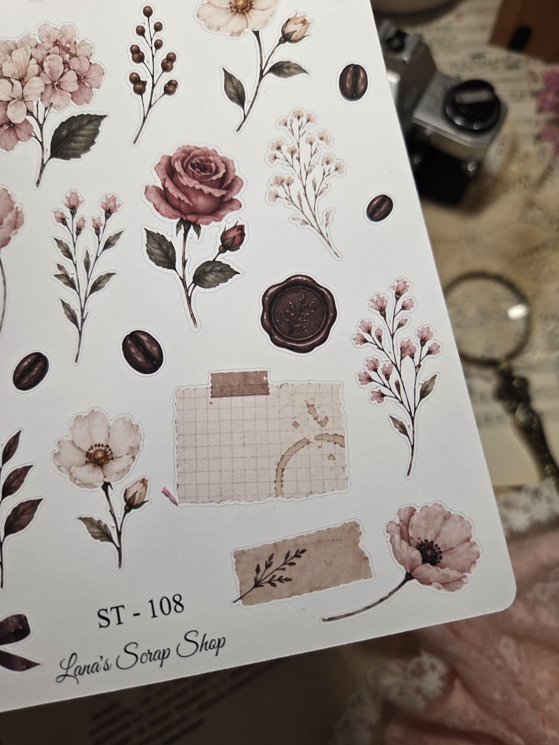 Coffee Bloom Botanicals, Stickers Sheet | Scrapbooking & Journaling