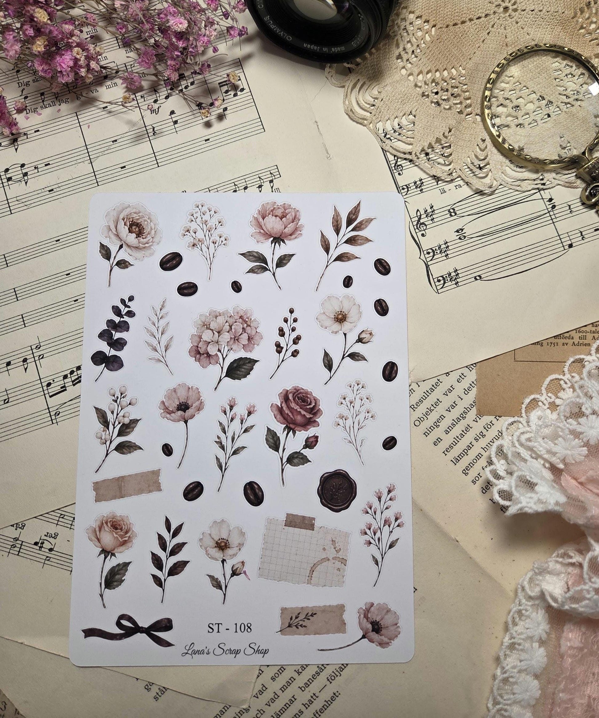 Coffee Bloom Botanicals, Stickers Sheet | Scrapbooking & Journaling