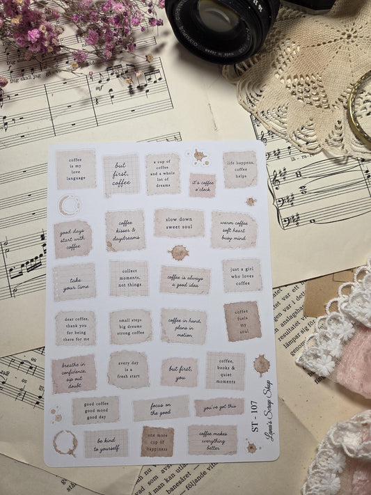 Soft Coffee Quotes, Stickers Sheet | Scrapbooking & Journaling
