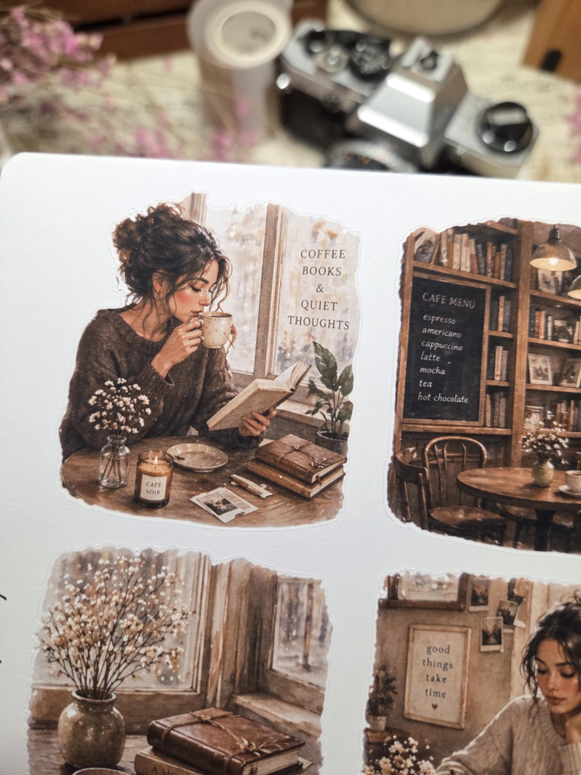 Bookshop Coffee Moments, Stickers Sheet. A5 | Scrapbooking & Journaling