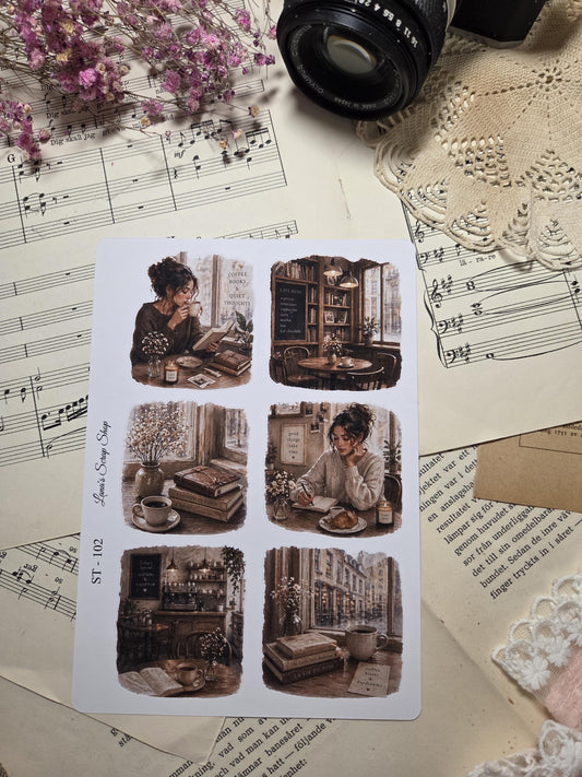 Bookshop Coffee Moments, Stickers Sheet. A5 | Scrapbooking & Journaling