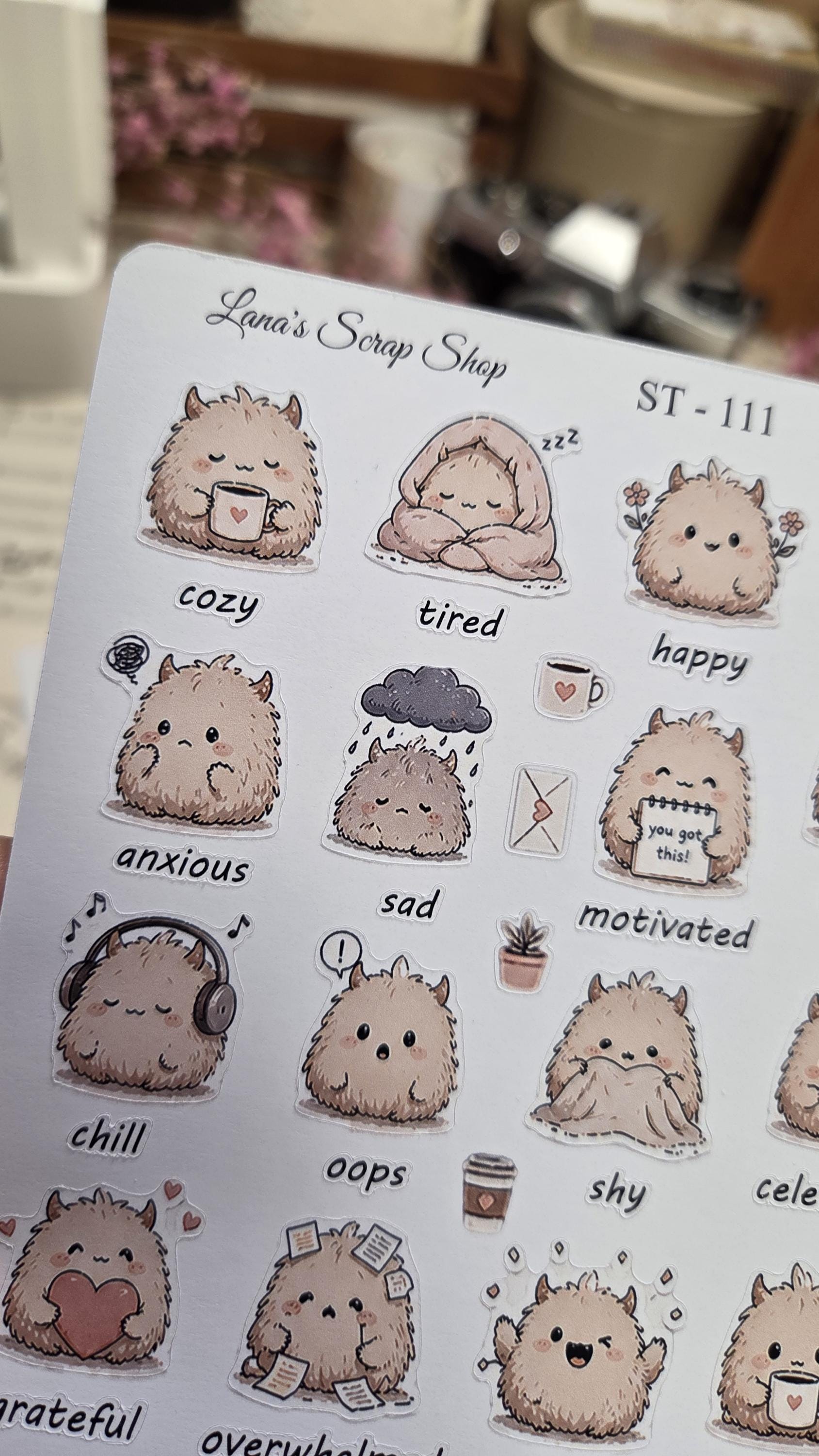 Cozy Monsters, Mood Stickers, Stickers Sheet | Scrapbooking & Journaling