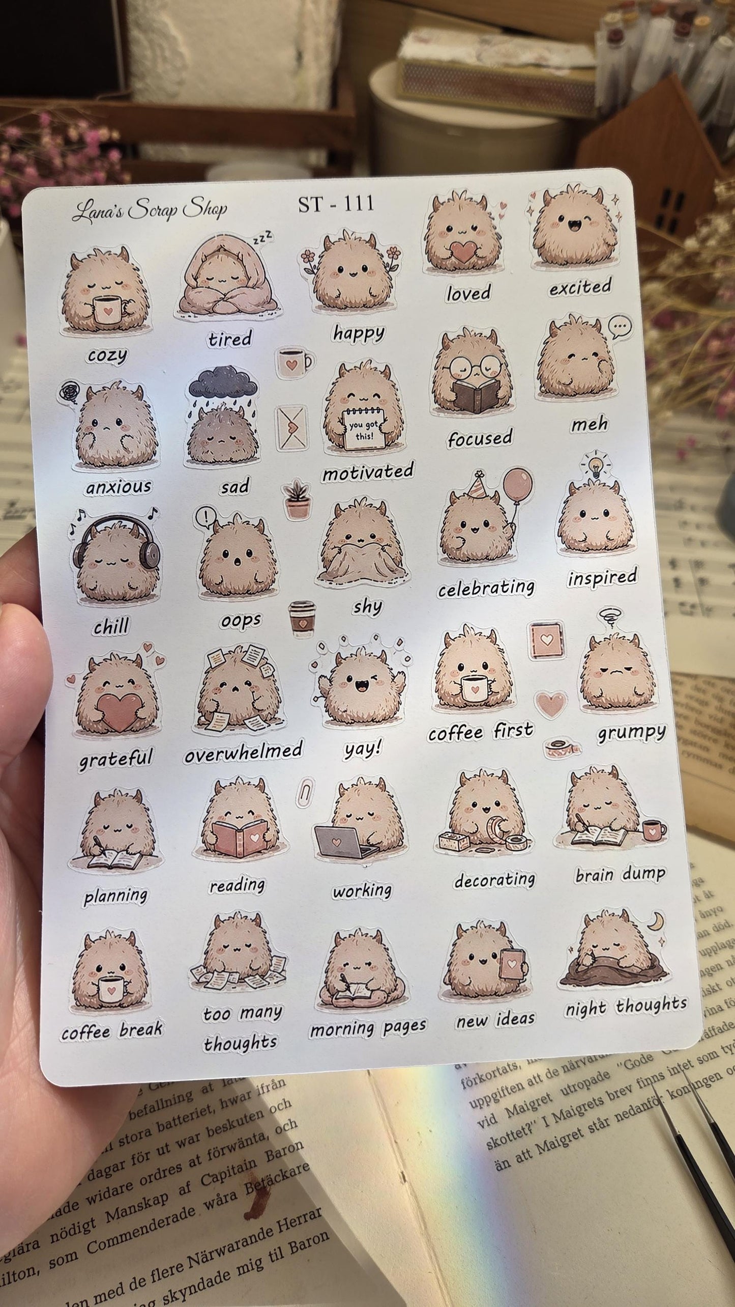 Cozy Monsters, Mood Stickers, Stickers Sheet | Scrapbooking & Journaling