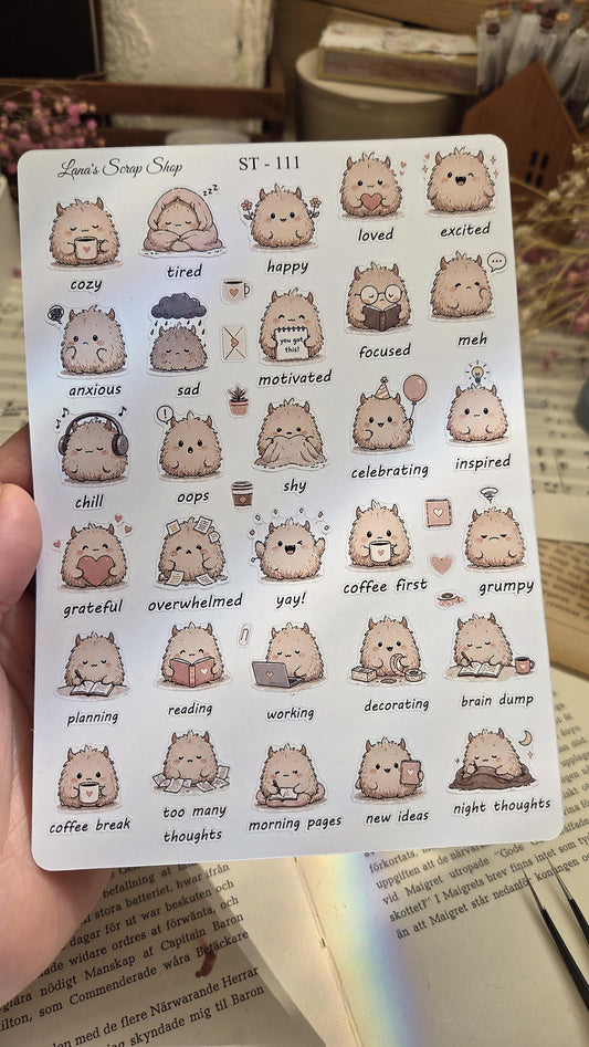 Cozy Monsters, Mood Stickers, Stickers Sheet | Scrapbooking & Journaling