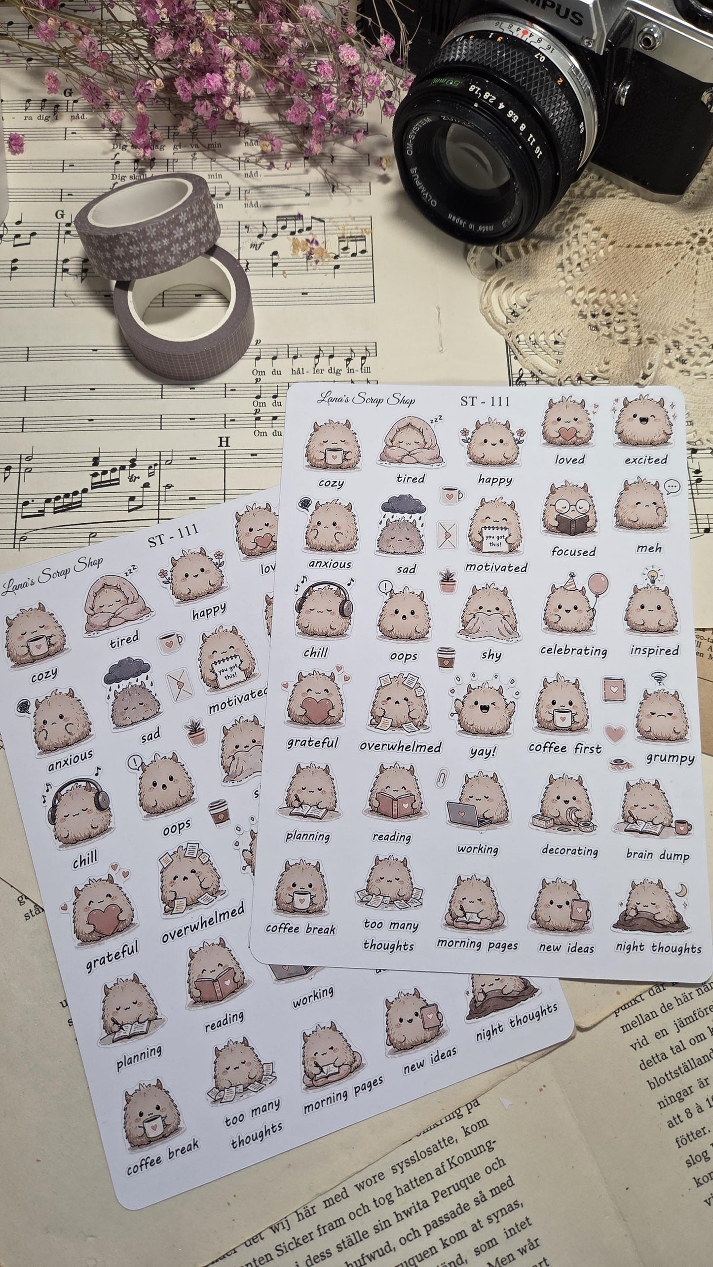 Cozy Monsters, Mood Stickers, Stickers Sheet | Scrapbooking & Journaling