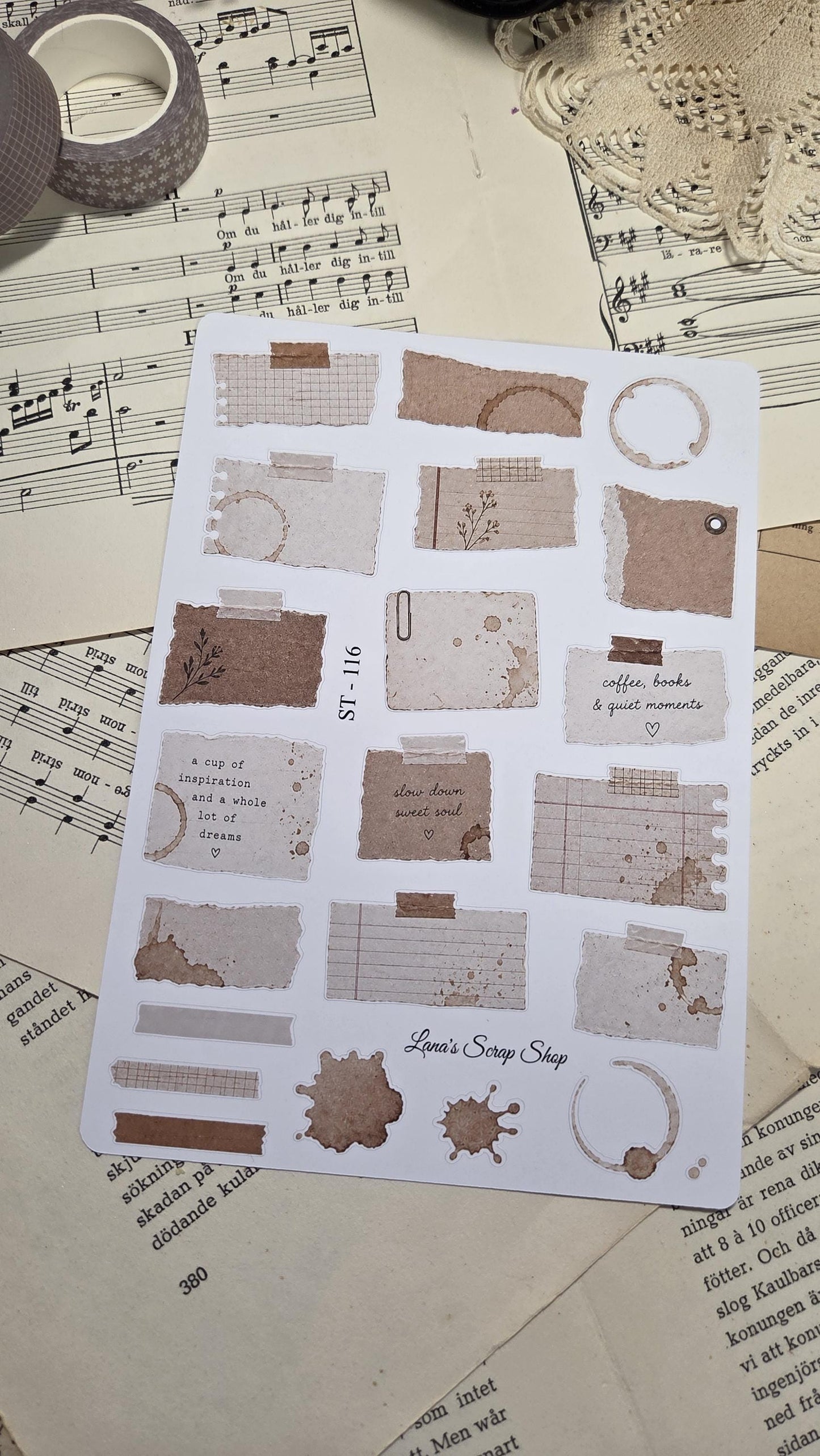 Coffee Paper Notes, Stickers Sheet | Scrapbooking & Journaling