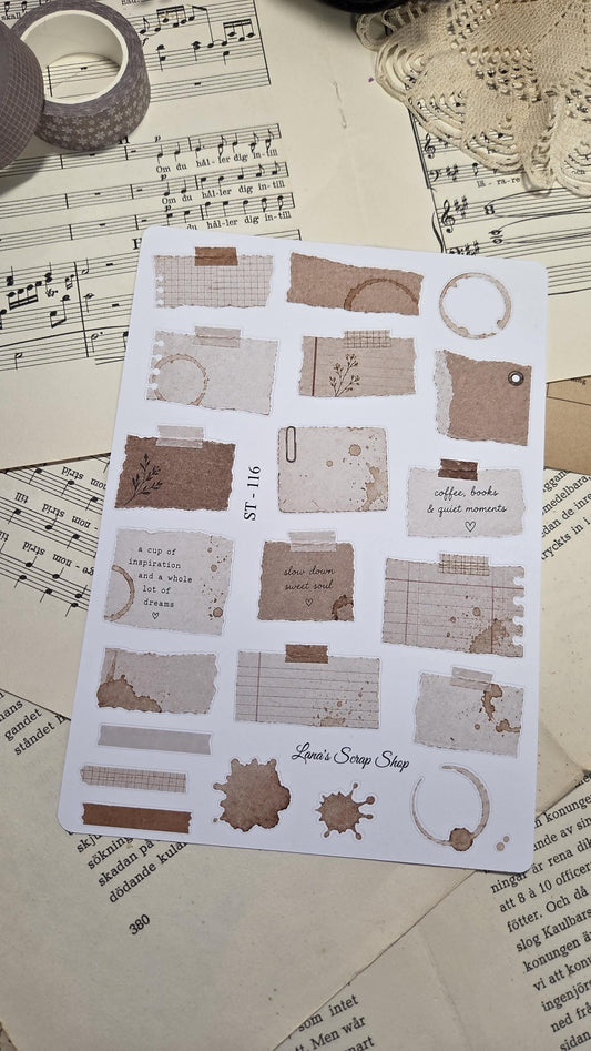 Coffee Paper Notes, Stickers Sheet | Scrapbooking & Journaling