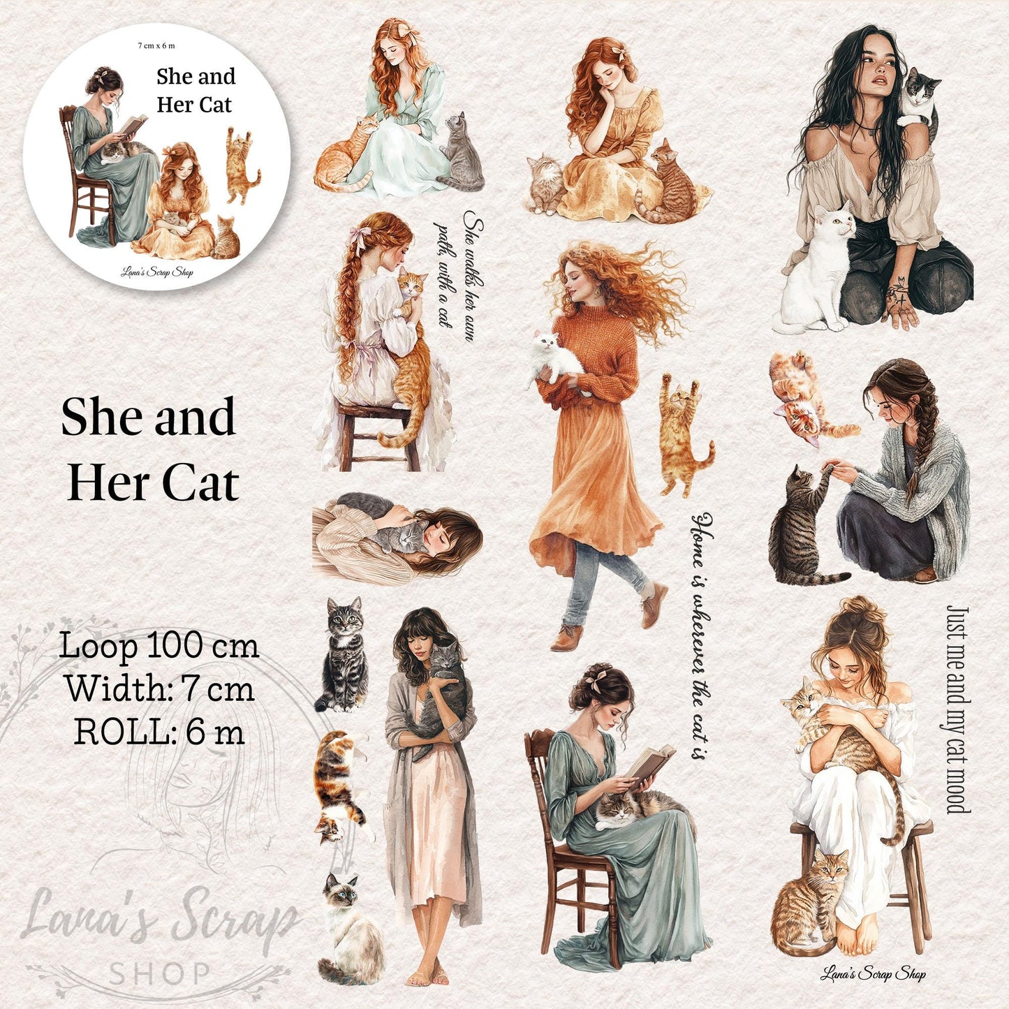 She and Her Cat - PET Tape | Scrapbooking & Journaling