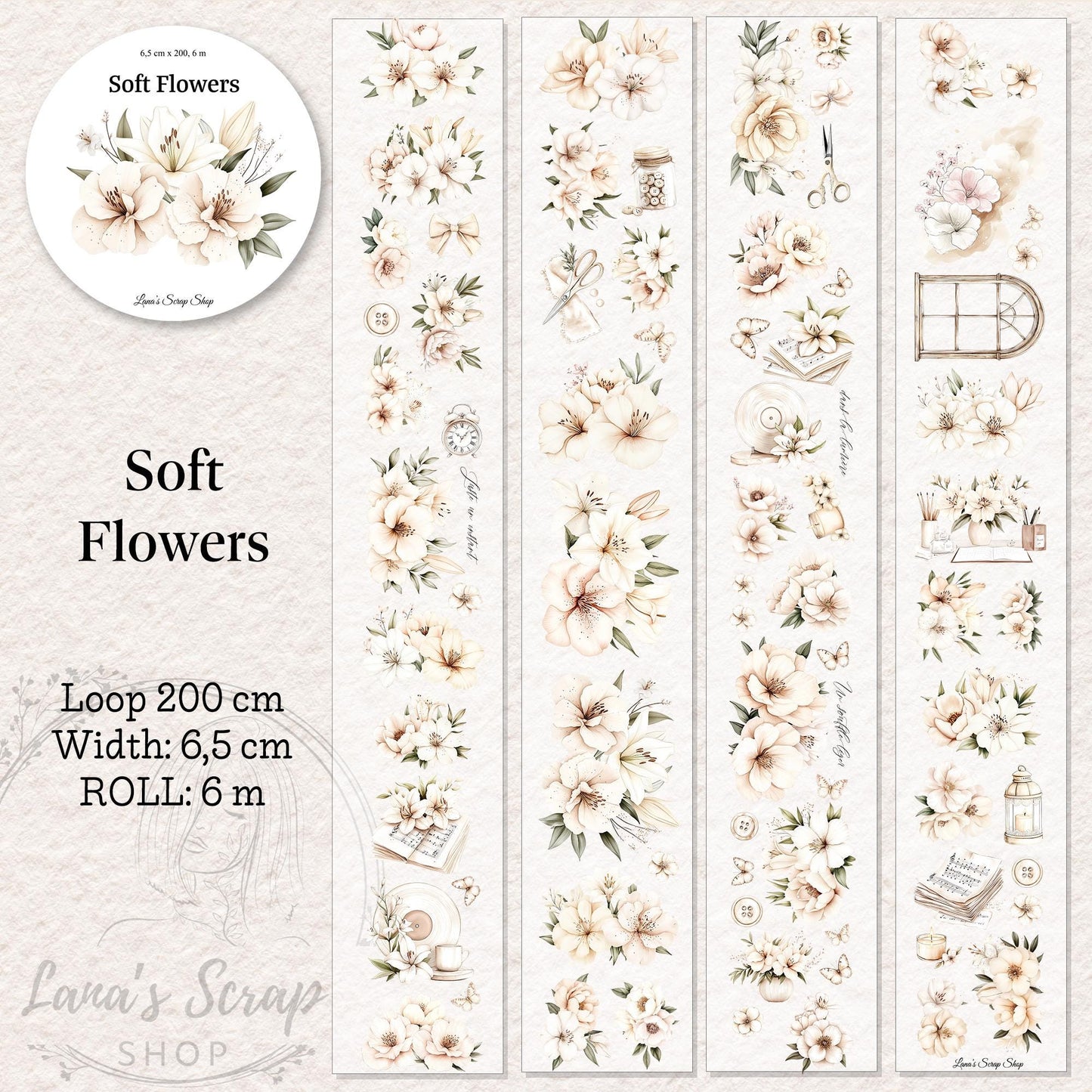 Soft Flowers - PET Tape | Scrapbooking and Journaling