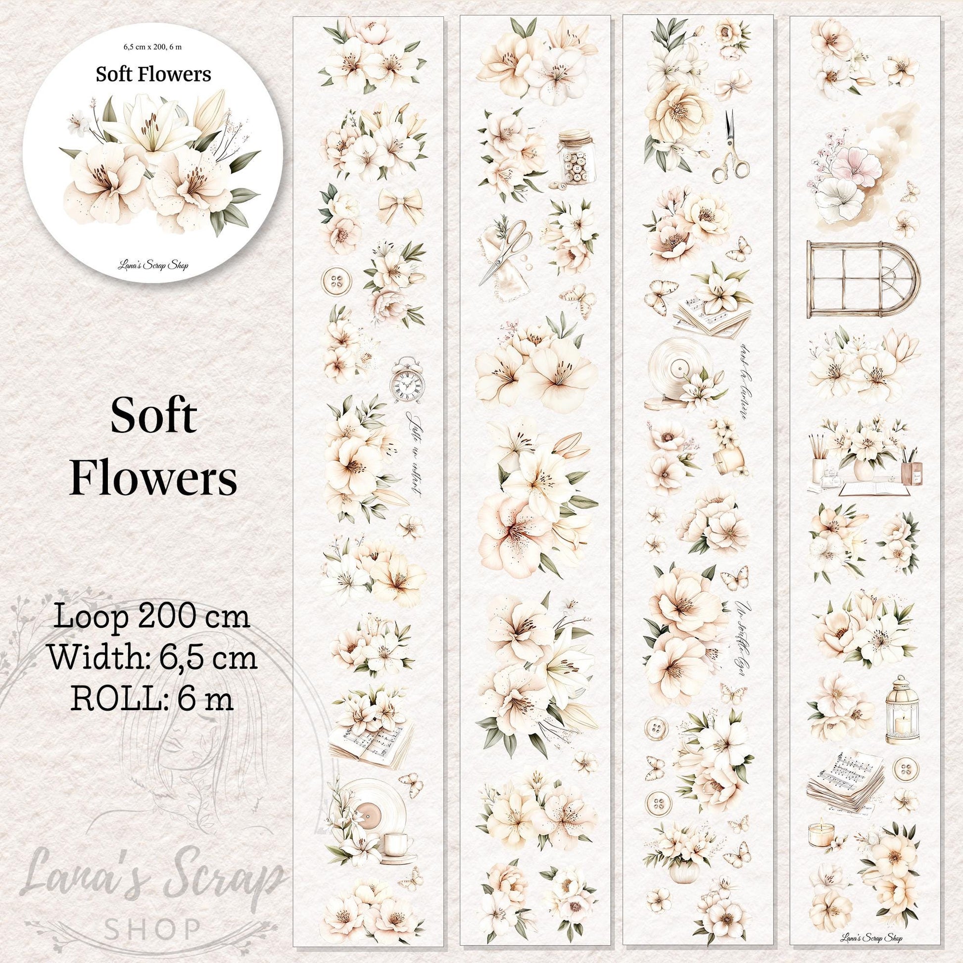 Soft Flowers - PET Tape | Scrapbooking and Journaling