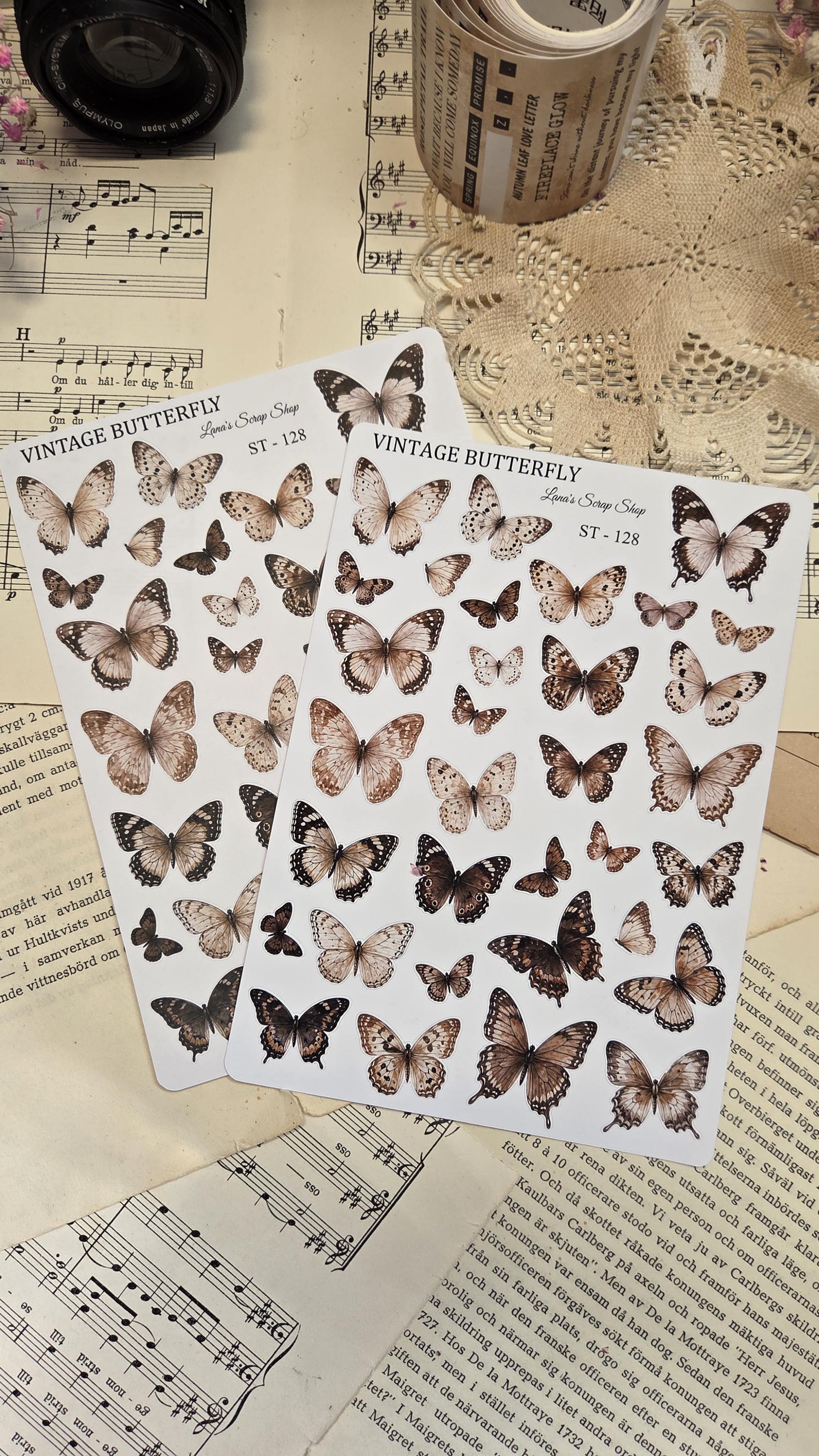 Vintage butterflies, Stickers Sheet, ~ A5, ST 128 | Scrapbooking & Journaling
