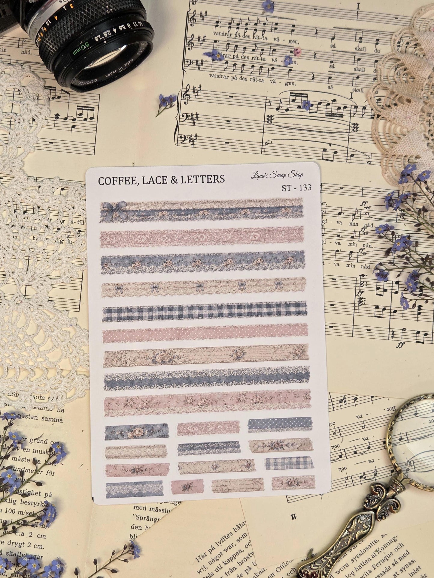 Coffee, Lace and Letters Stickers Sheets, A5, A6 | Scrapbooking & Journaling