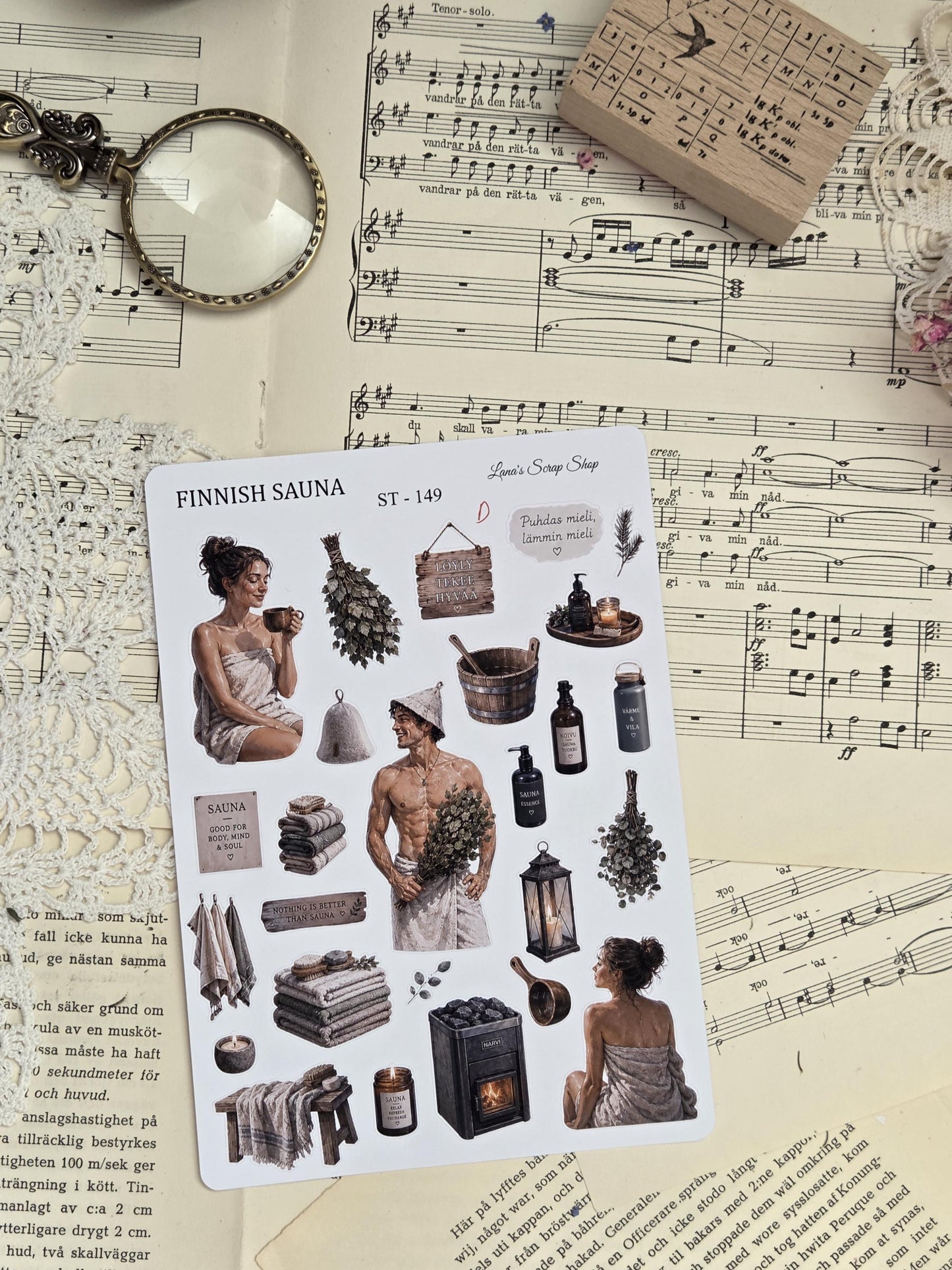 Finnish Sauna, Stickers Sheet, ~ A5 | Scrapbooking & Journaling