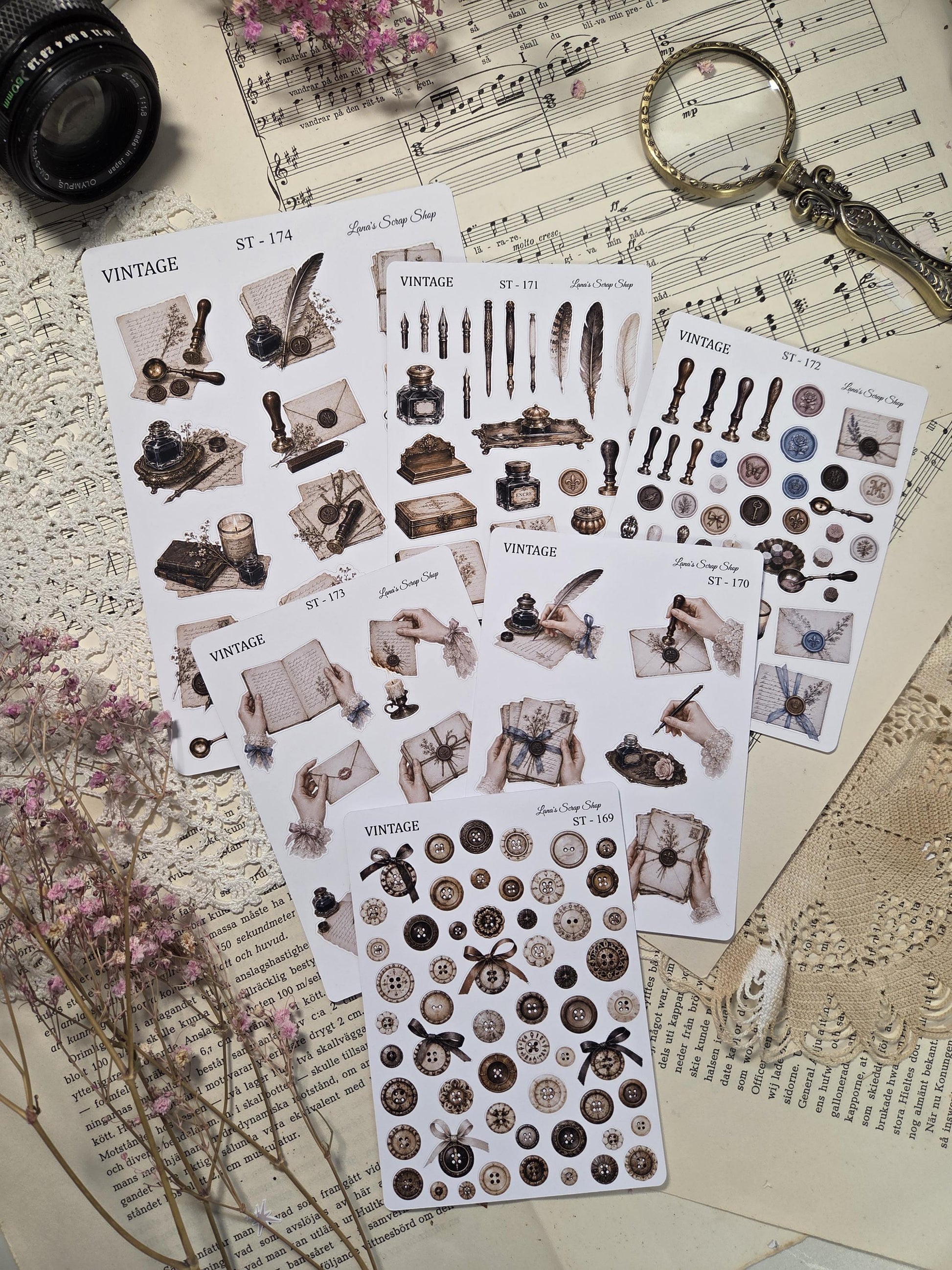 Vintage Stationery, Sticker Sheets, A6-A5 | Scrapbooking & Journaling