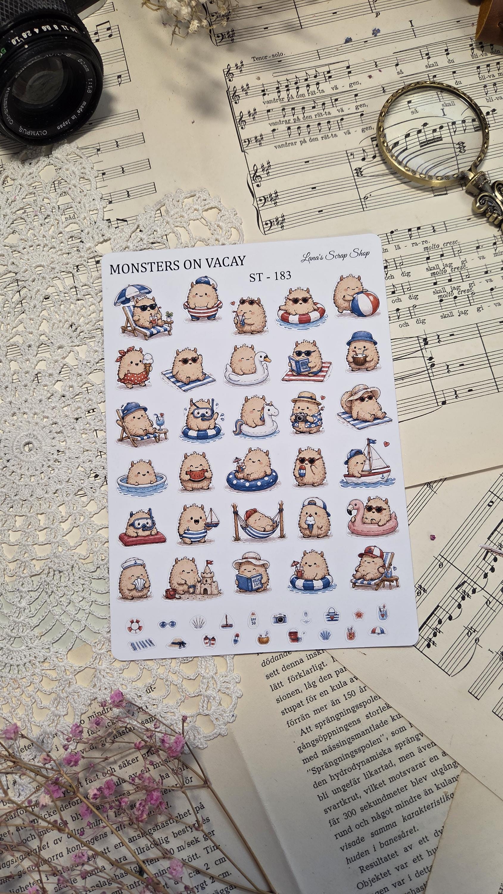 Monsters on Vacay, ~ A5, Stickers Sheet | Scrapbooking & Journaling