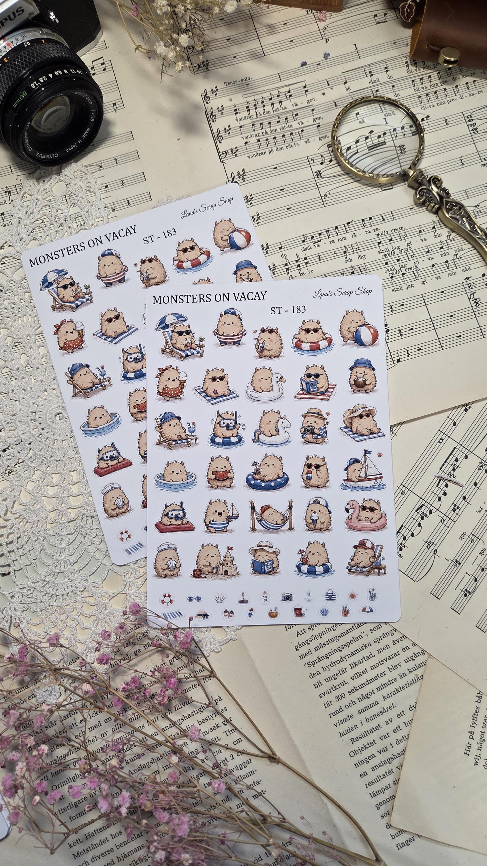 Monsters on Vacay, ~ A5, Stickers Sheet | Scrapbooking & Journaling