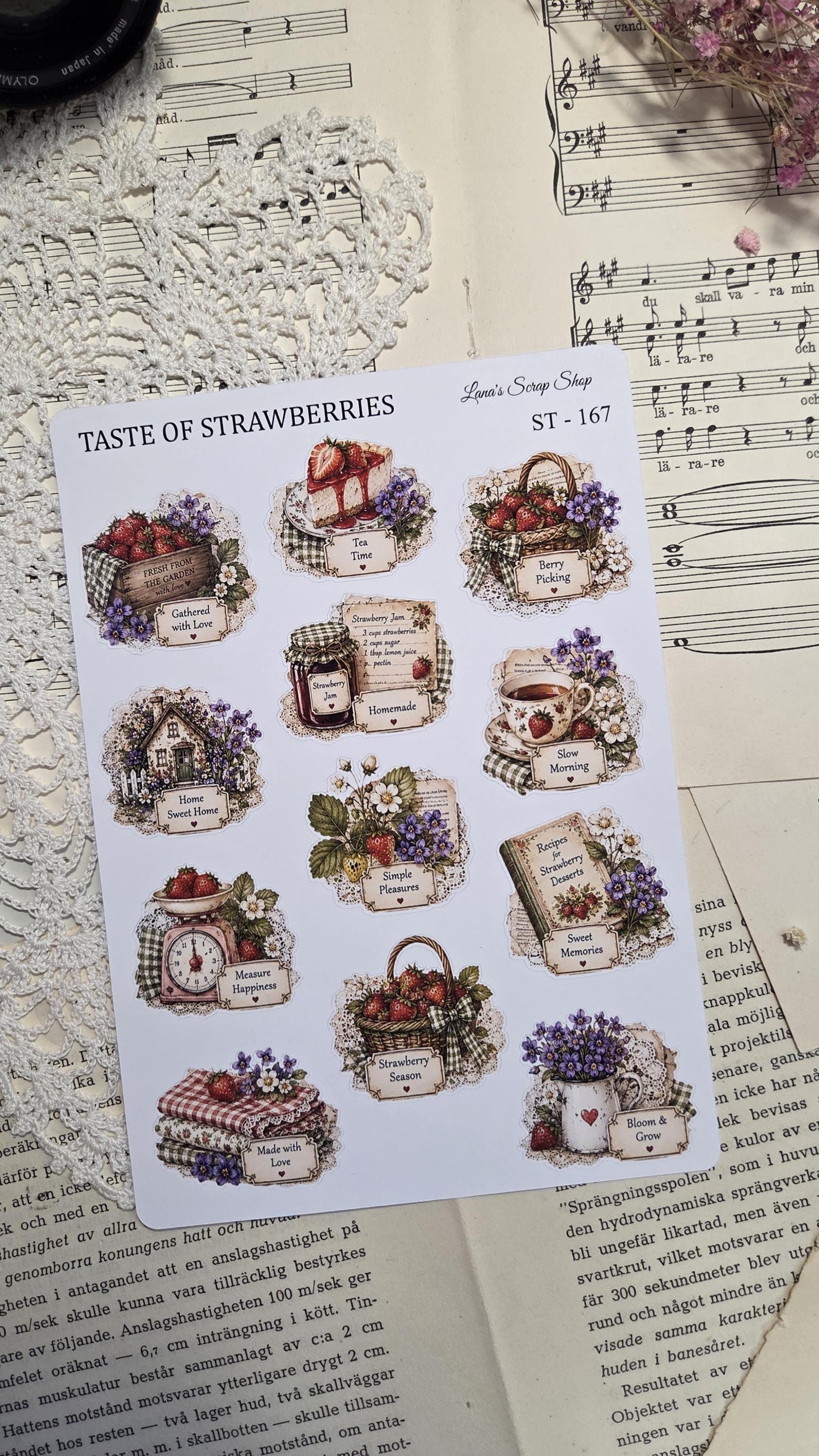 Taste of Strawberries, Stickers Sheets, A5 | Scrapbooking & Journaling