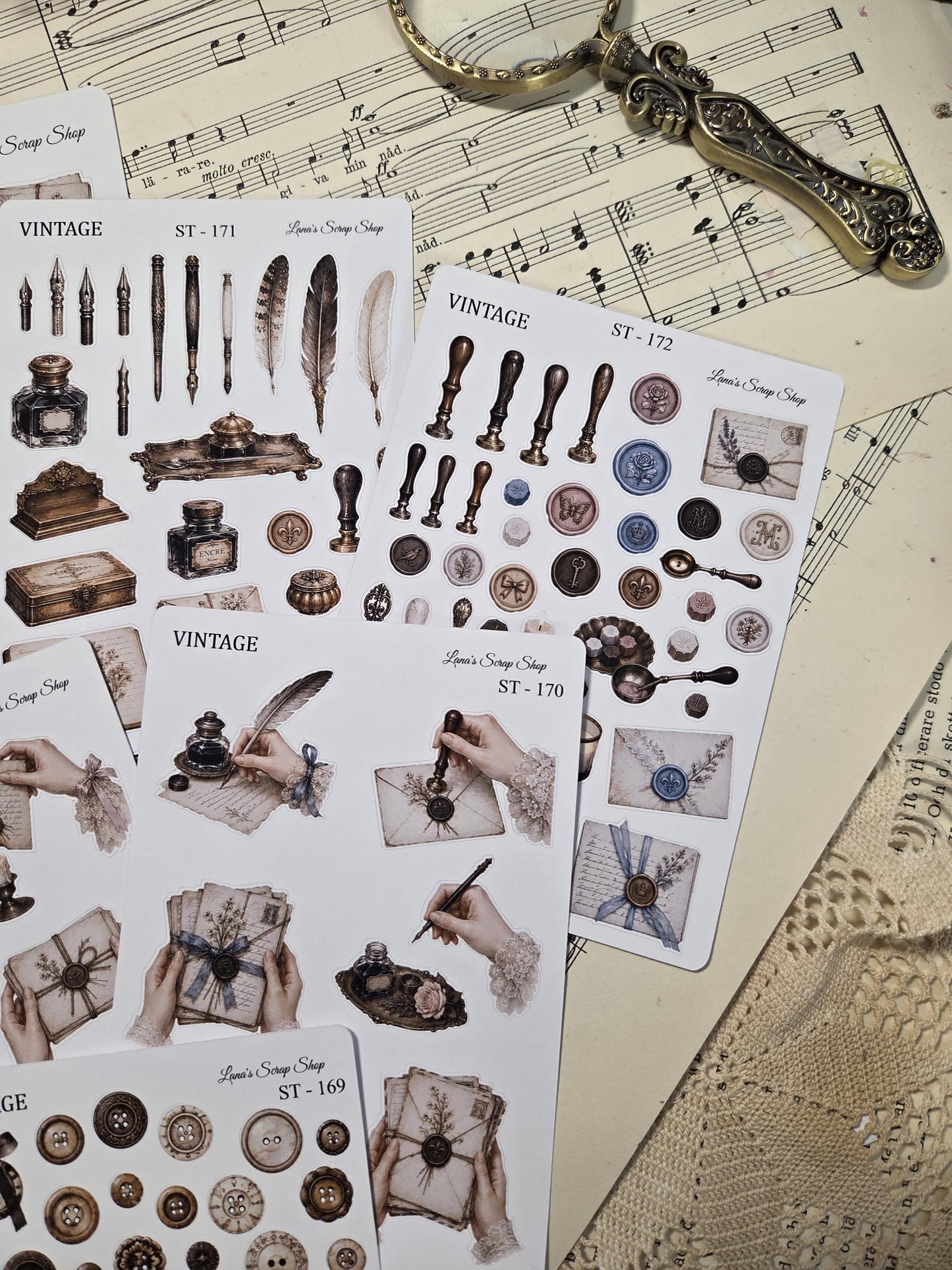 Vintage Stationery, Sticker Sheets, A6-A5 | Scrapbooking & Journaling