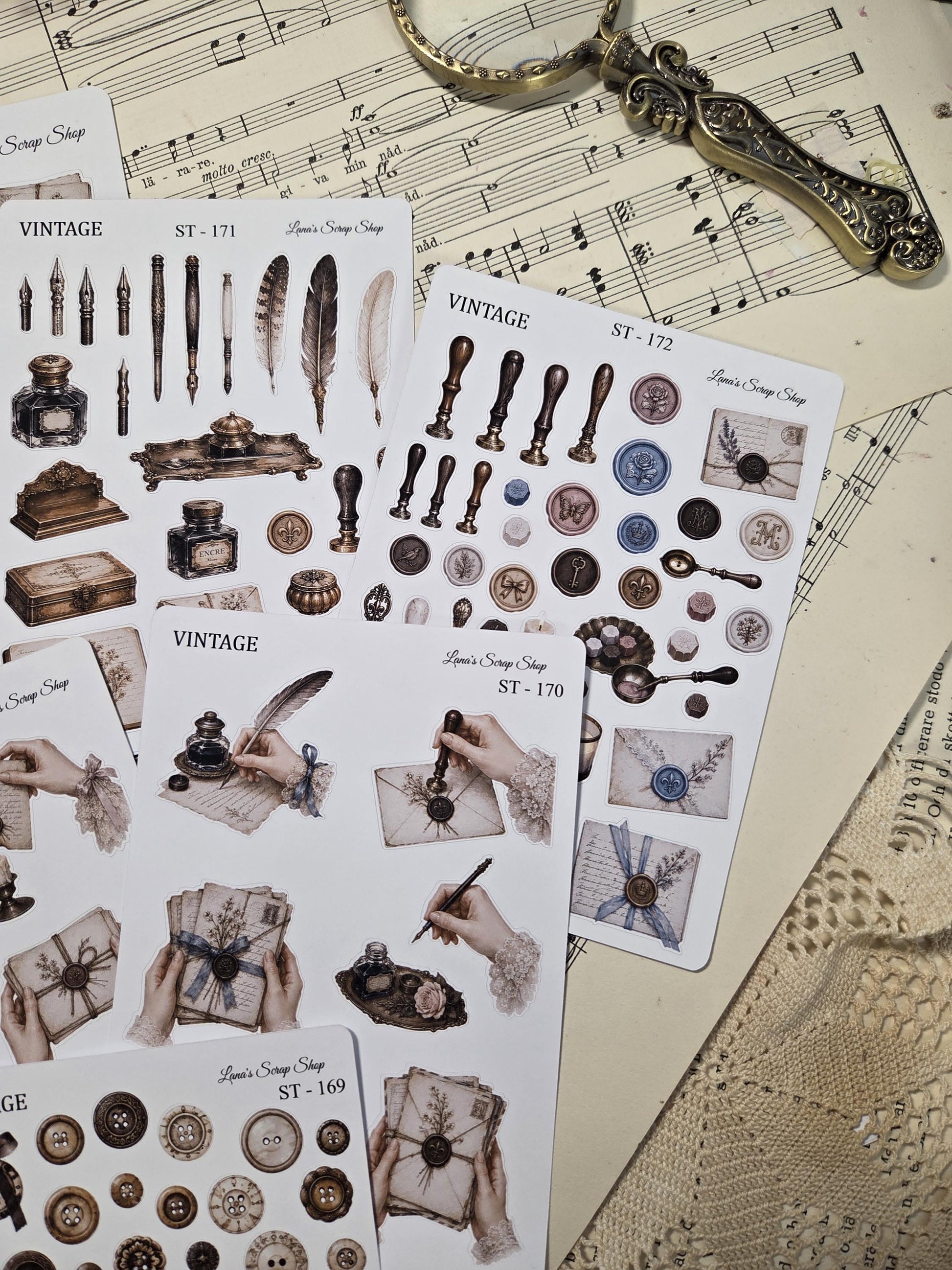 Vintage Stationery, Sticker Sheets, A6-A5 | Scrapbooking & Journaling