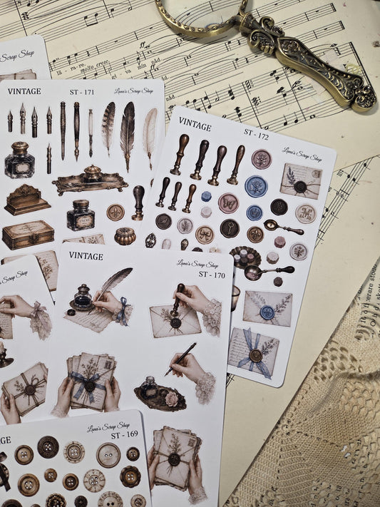Vintage Stationery, Sticker Sheets, A6-A5 | Scrapbooking & Journaling
