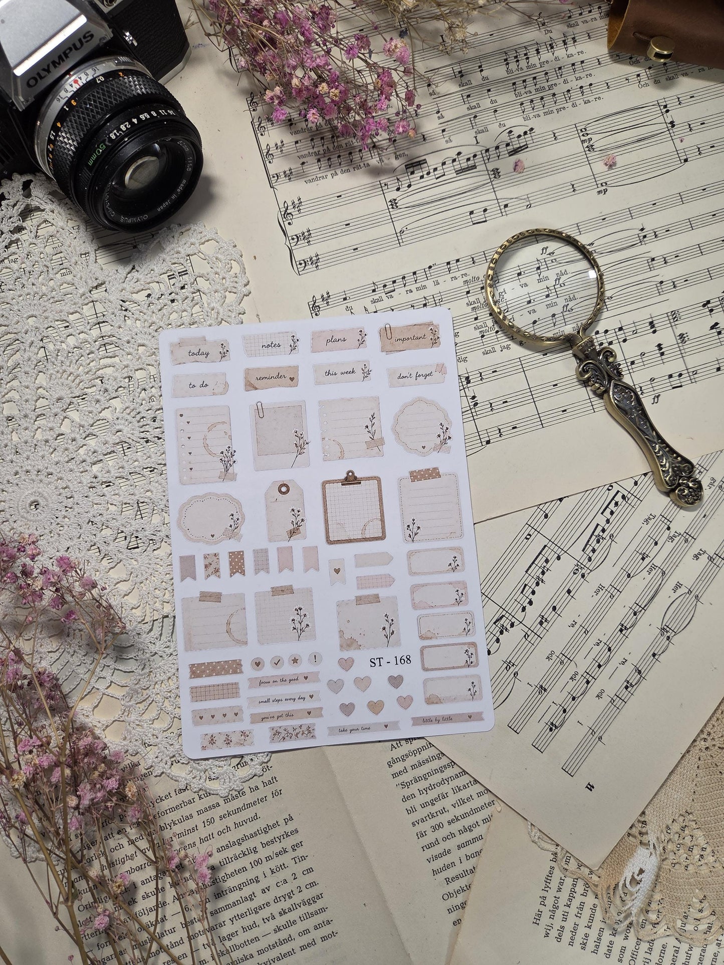 Soft Beige Planner Notes, Stickers Sheet, A5, ST 168 | Scrapbooking & Journaling