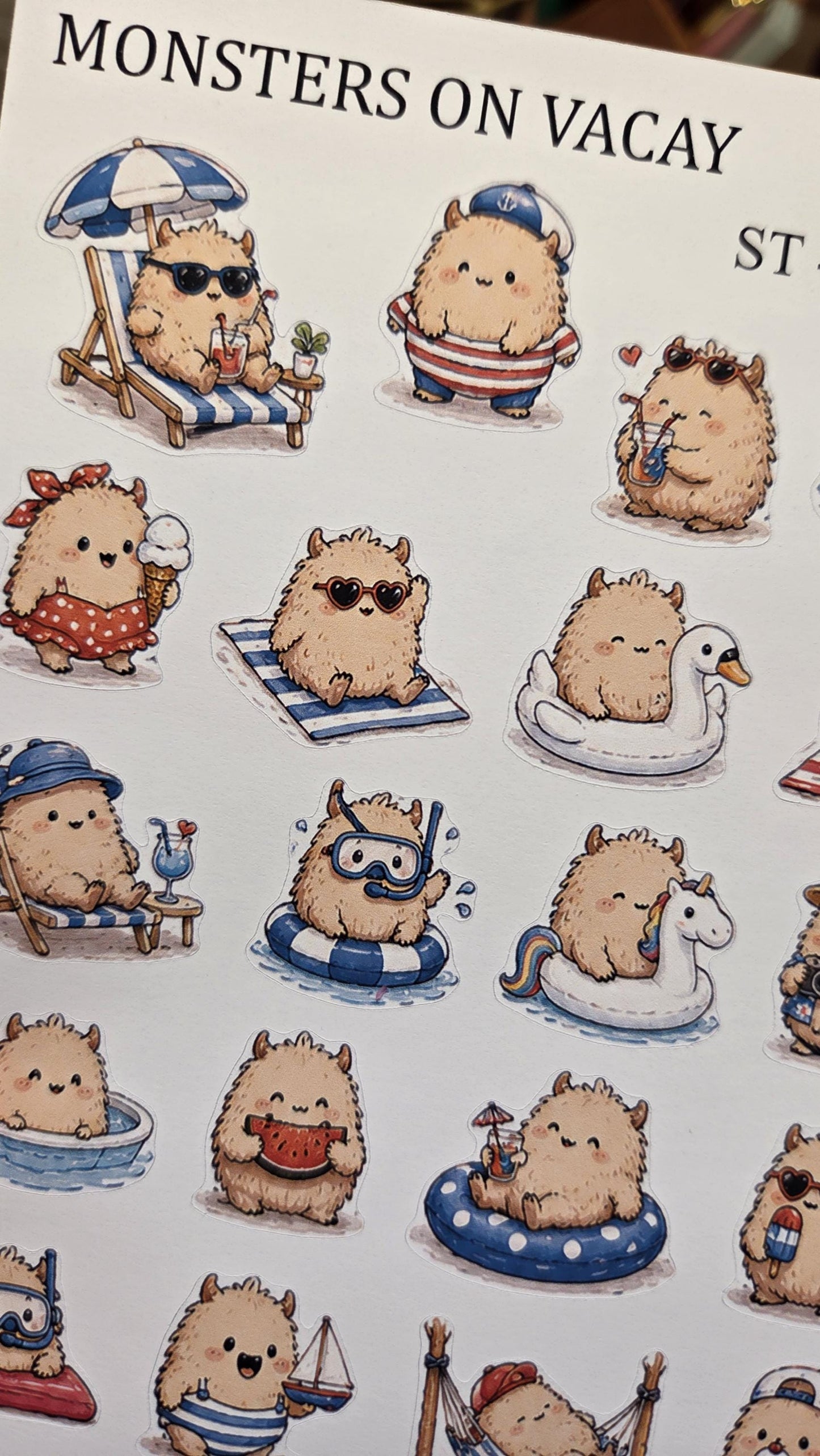Monsters on Vacay, ~ A5, Stickers Sheet | Scrapbooking & Journaling
