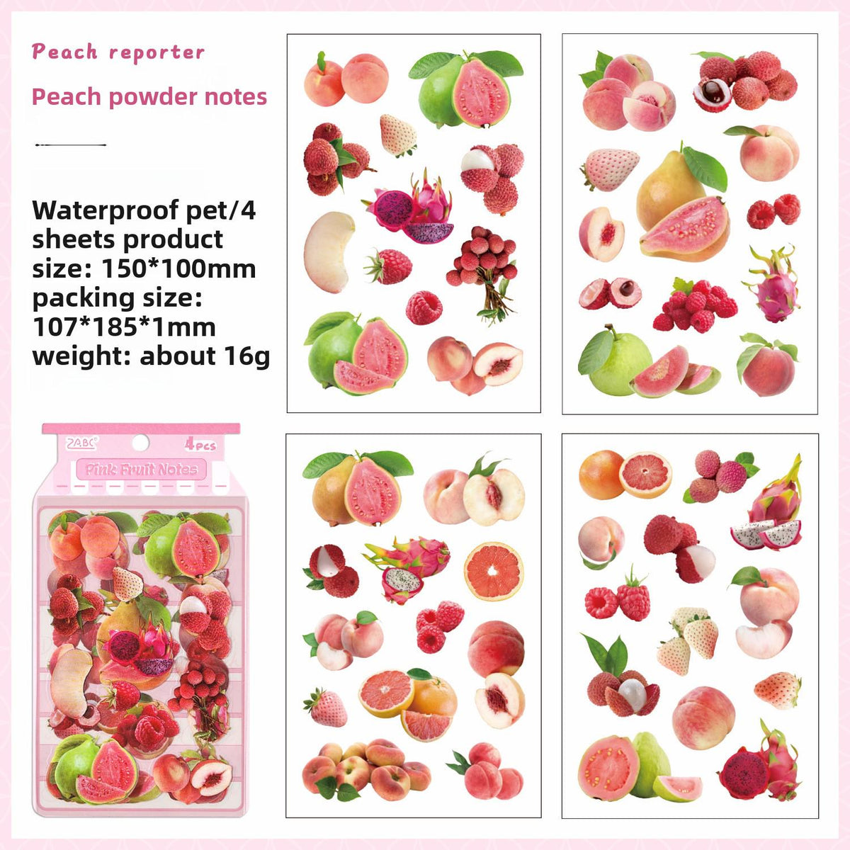 Fruit Fun Cute PET Stickers – 4 Pieces
