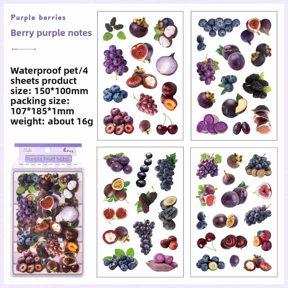 Fruit Fun Cute PET Stickers – 4 Pieces