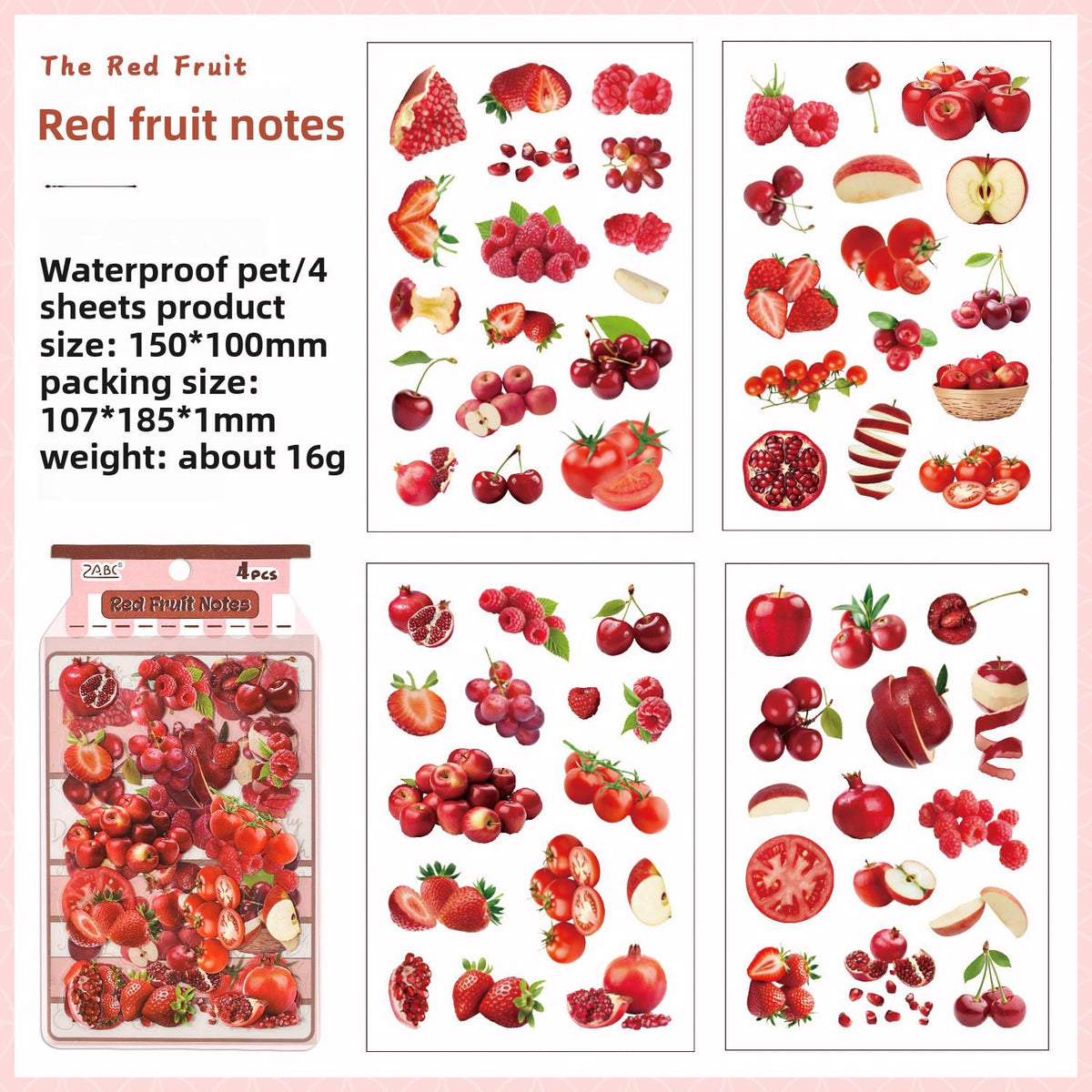 Fruit Fun Cute PET Stickers – 4 Pieces