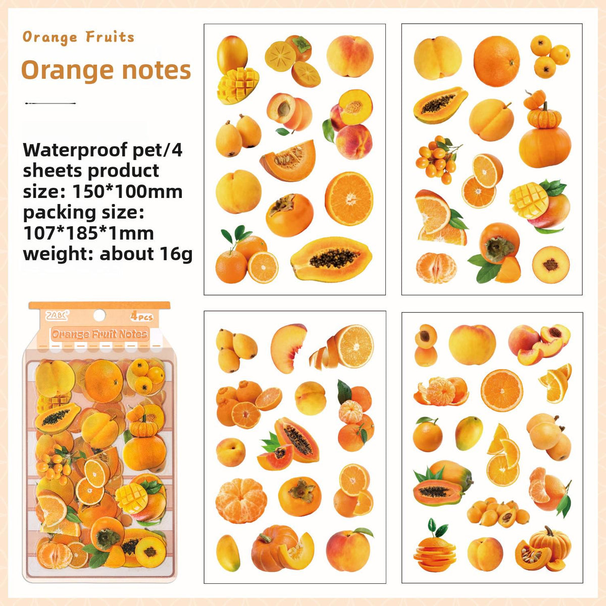 Fruit Fun Cute PET Stickers – 4 Pieces