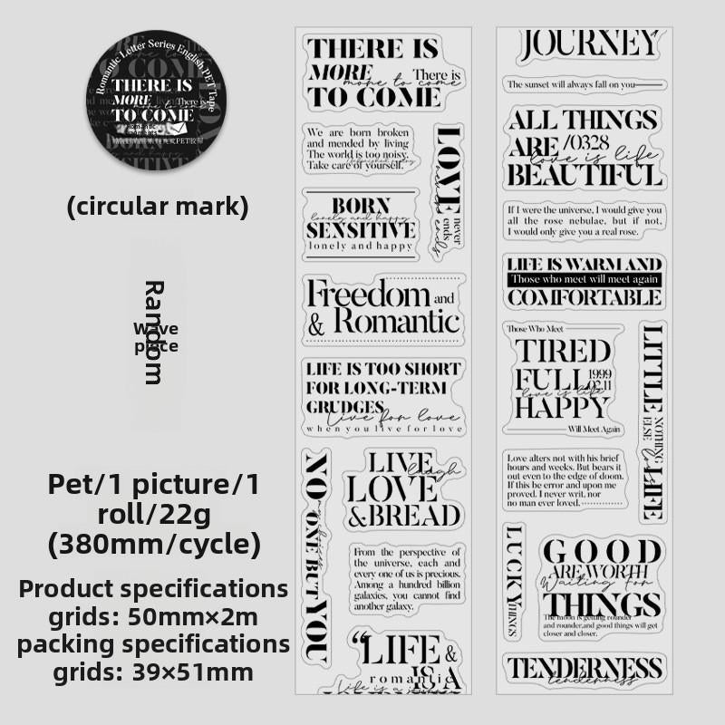PRE Cut Romantic Letter English Text PET Tape – 2 m Roll