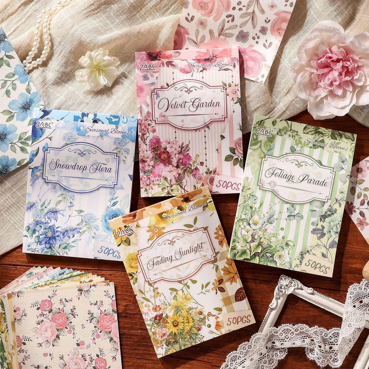 Seasonal Blooms Floral Paper Ephemera – 50 Pieces