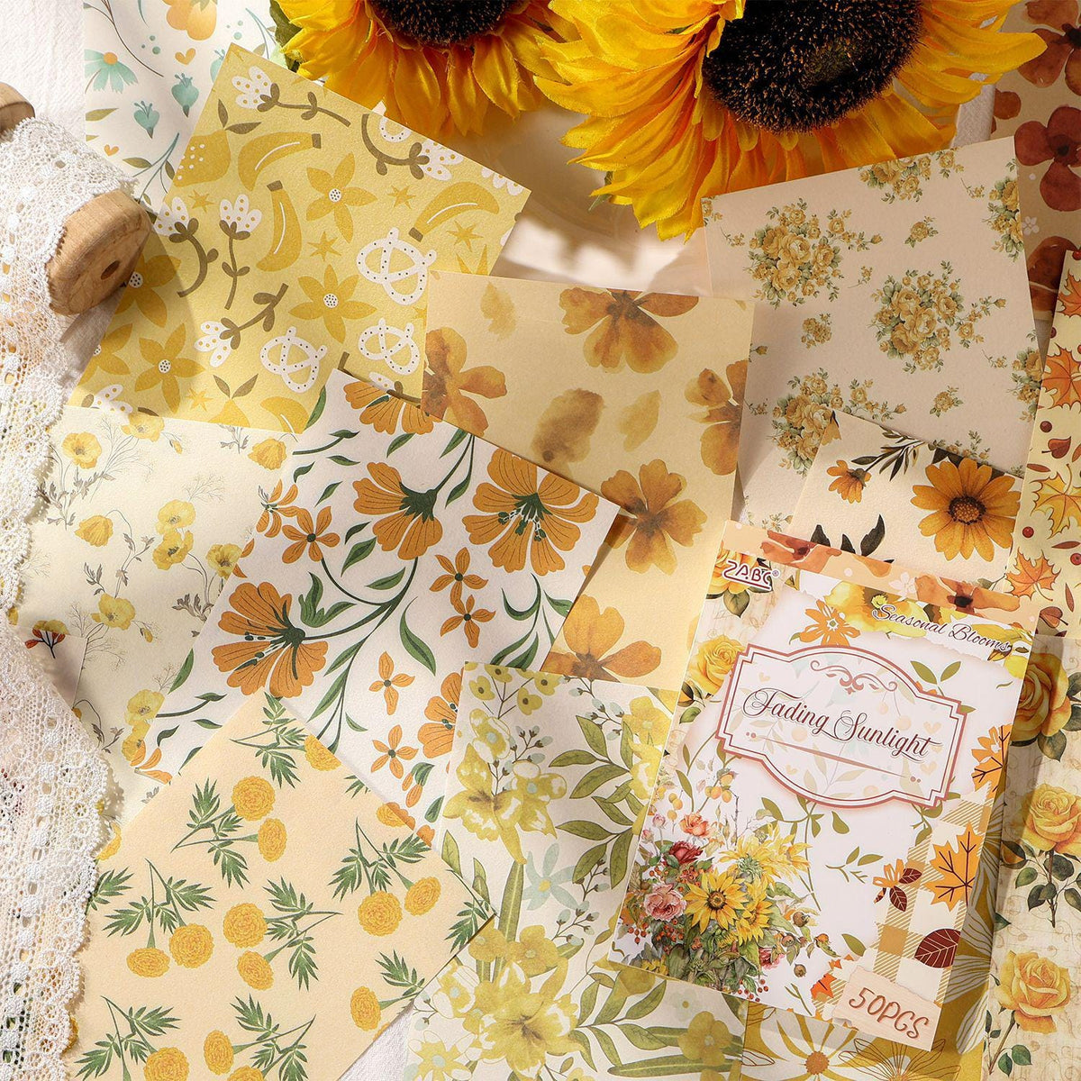 Seasonal Blooms Floral Paper Ephemera – 50 Pieces