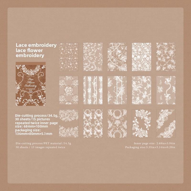 PET STICKERS: Book Lace Museum, 30 Sheets