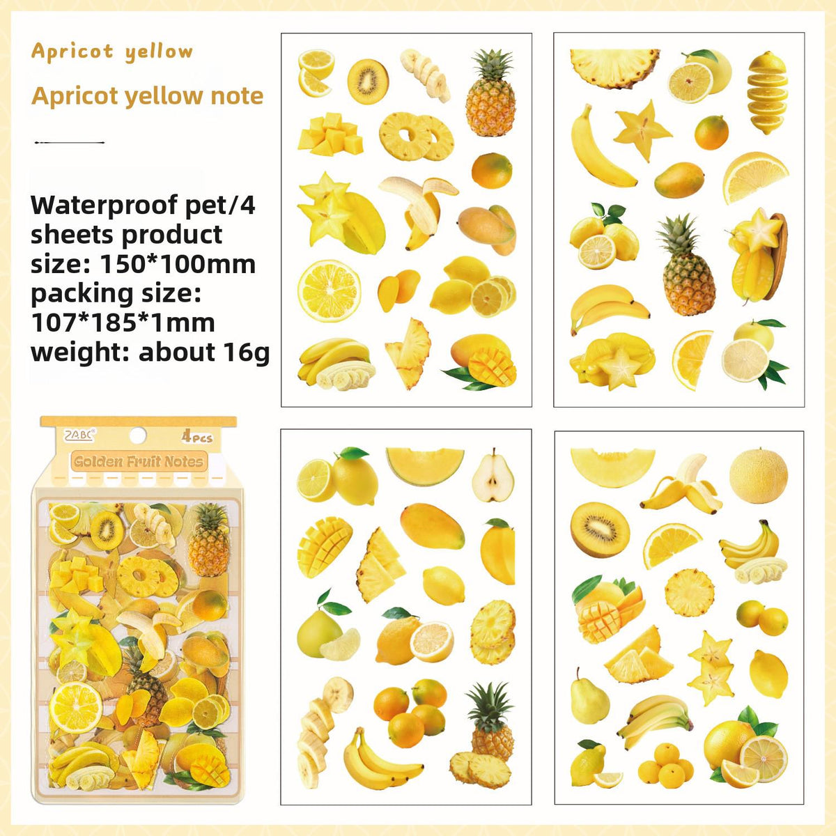 Fruit Fun Cute PET Stickers – 4 Pieces