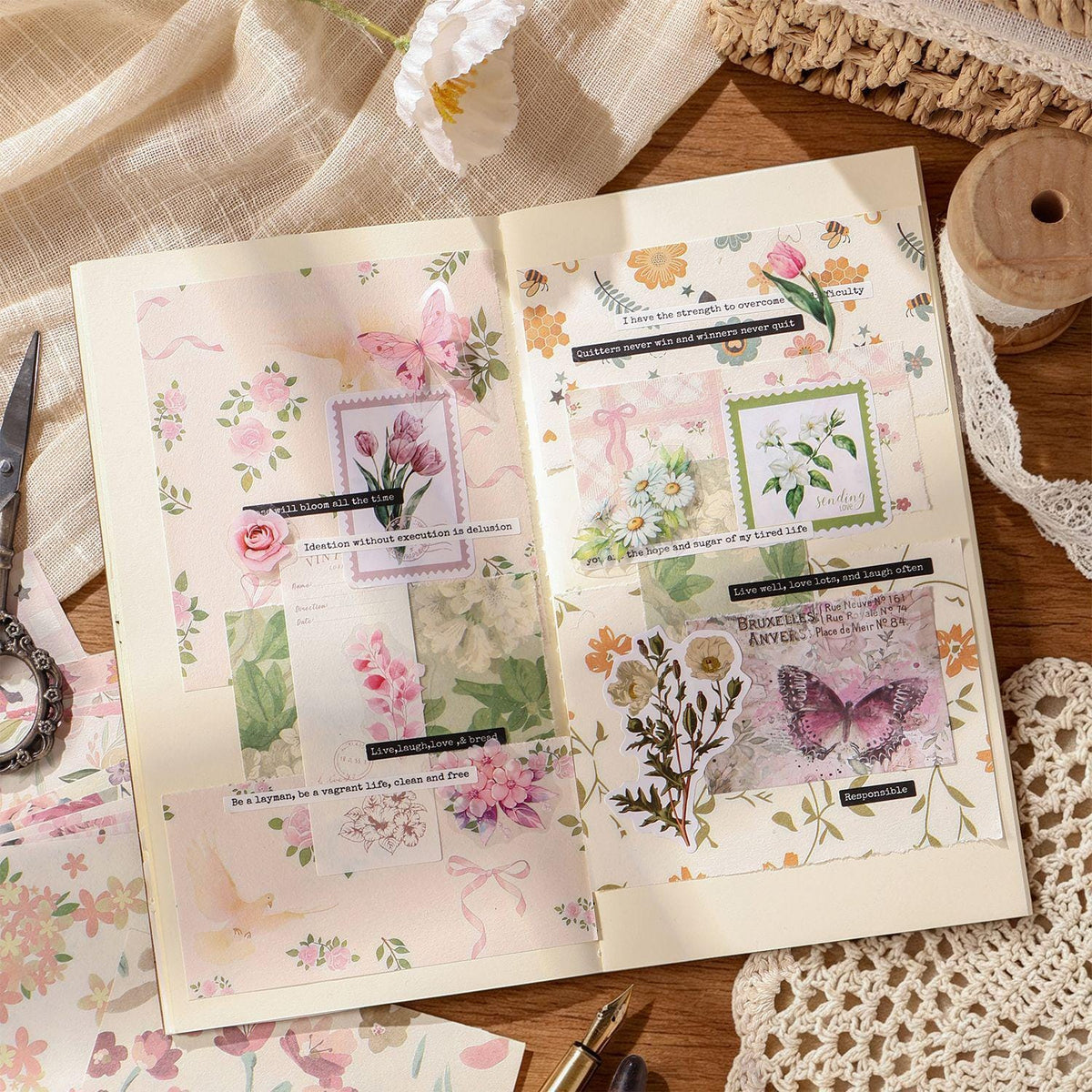Seasonal Blooms Floral Paper Ephemera – 50 Pieces