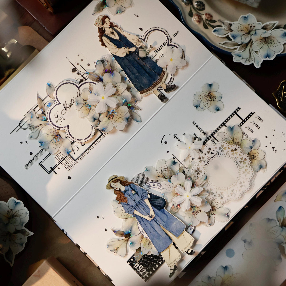 PRE Cut Blue Island No. 15 Vintage Floral PET Tape