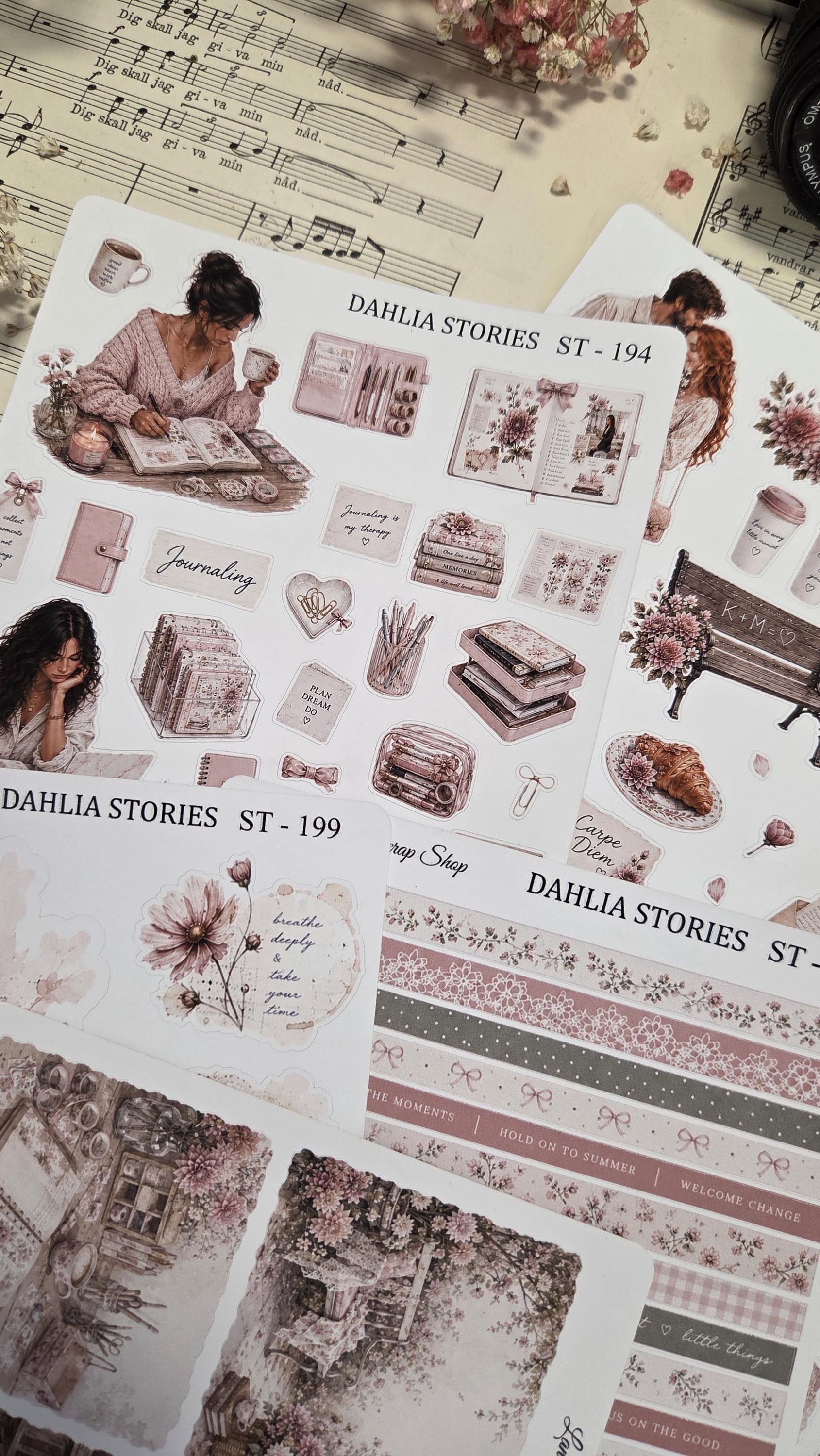 DAHLIA STORIES, ~ A5, Stickers Sheet | Scrapbooking & Journaling