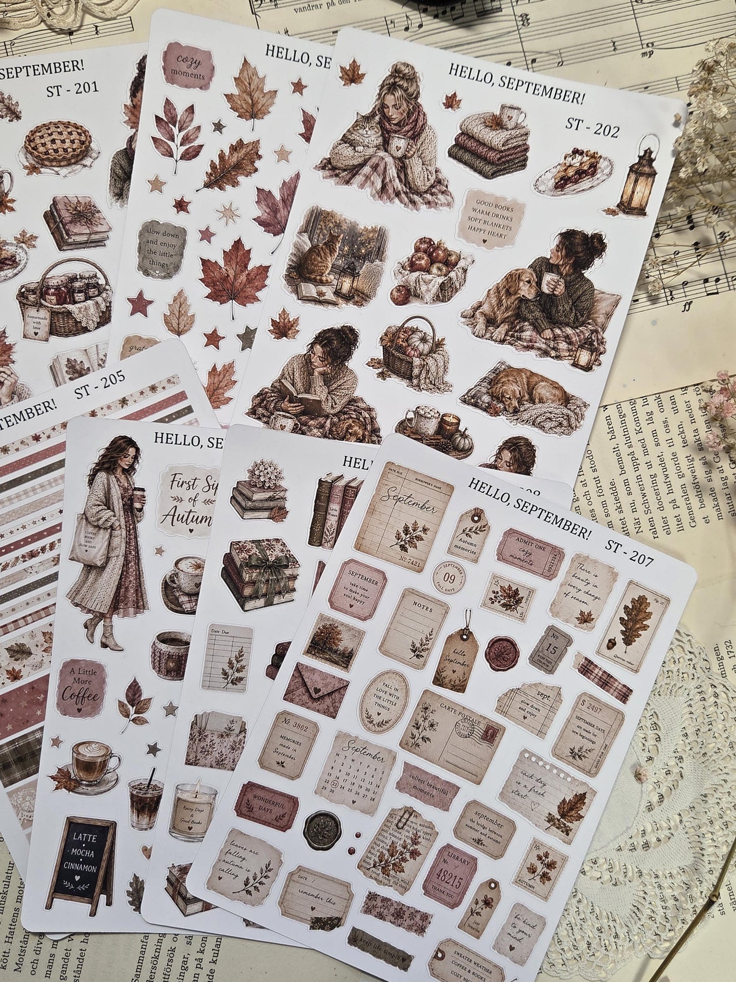 Hello, September, ~ A5, Stickers Sheet | Scrapbooking & Journaling