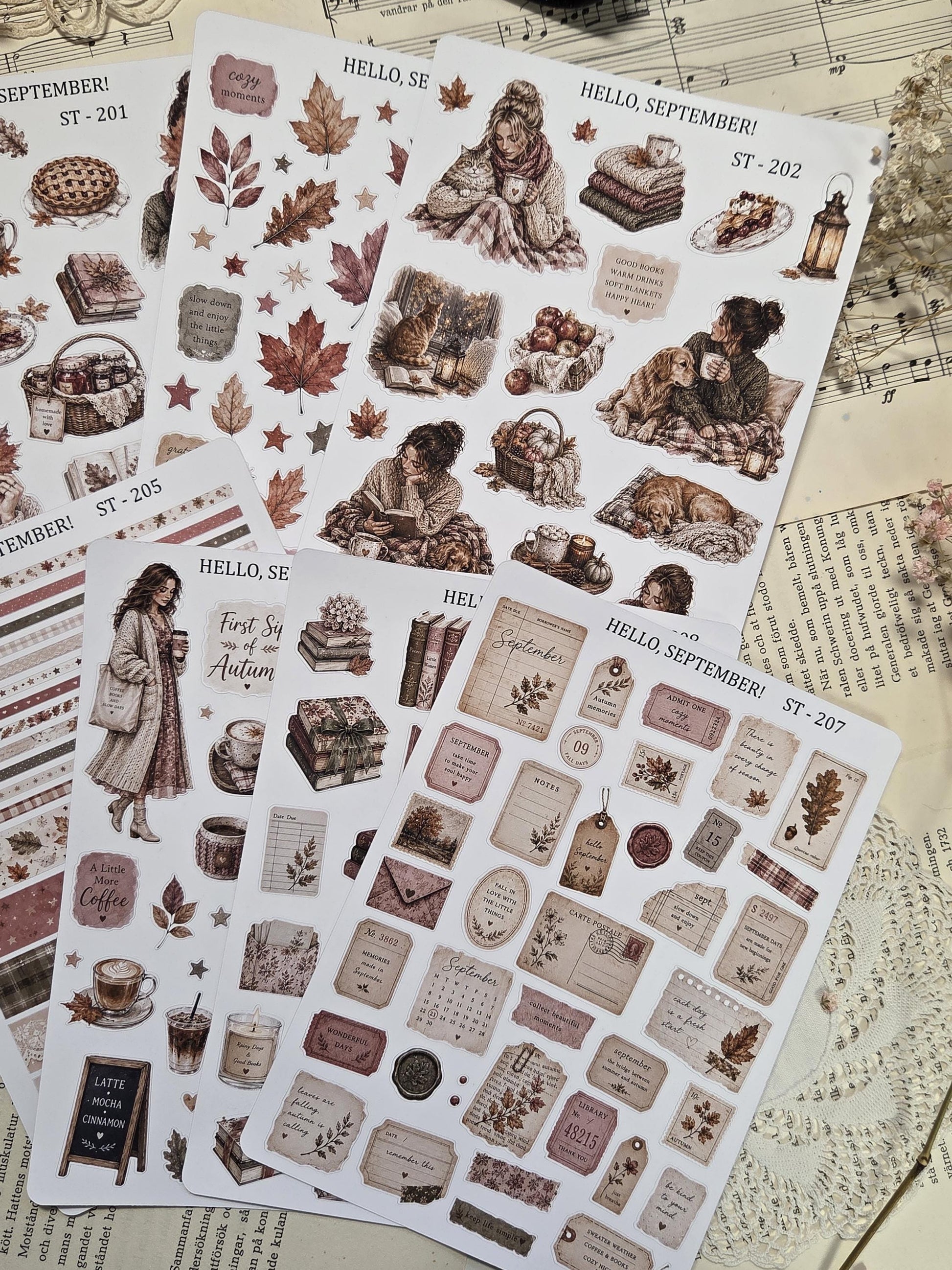 Hello, September, ~ A5, Stickers Sheet | Scrapbooking & Journaling