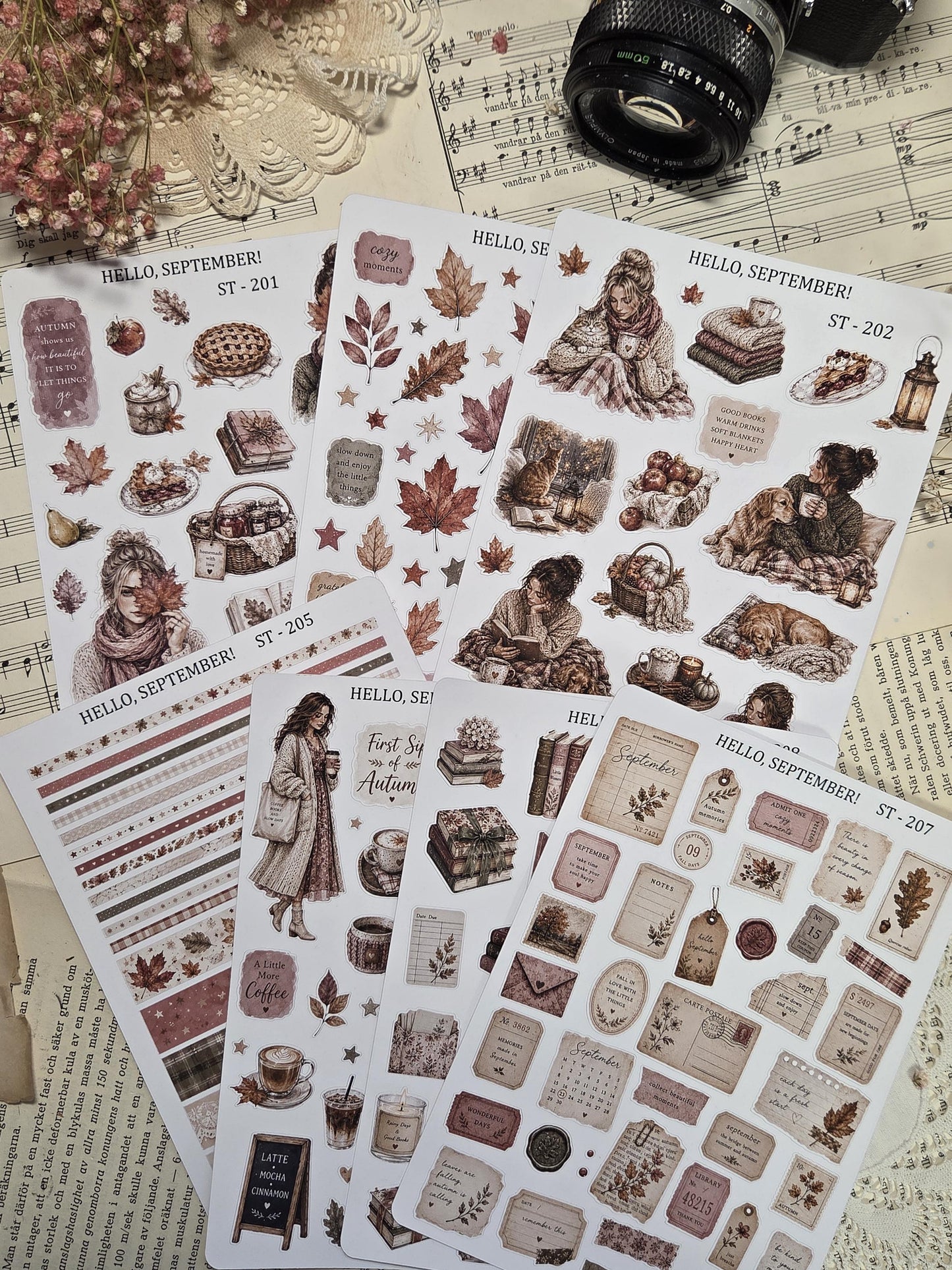 Hello, September, ~ A5, Stickers Sheet | Scrapbooking & Journaling