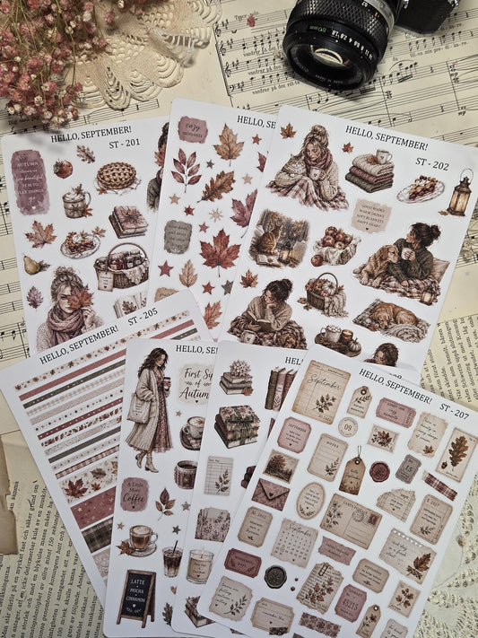 Hello, September, ~ A5, Stickers Sheet | Scrapbooking & Journaling