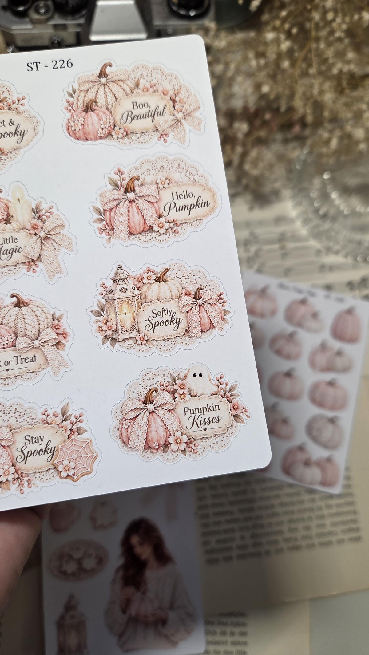Pink Halloween Sticker Sheets Set | Coquette Pumpkin Stickers, Pastel Fall Journaling, Scrapbooking & Planner Stickers
