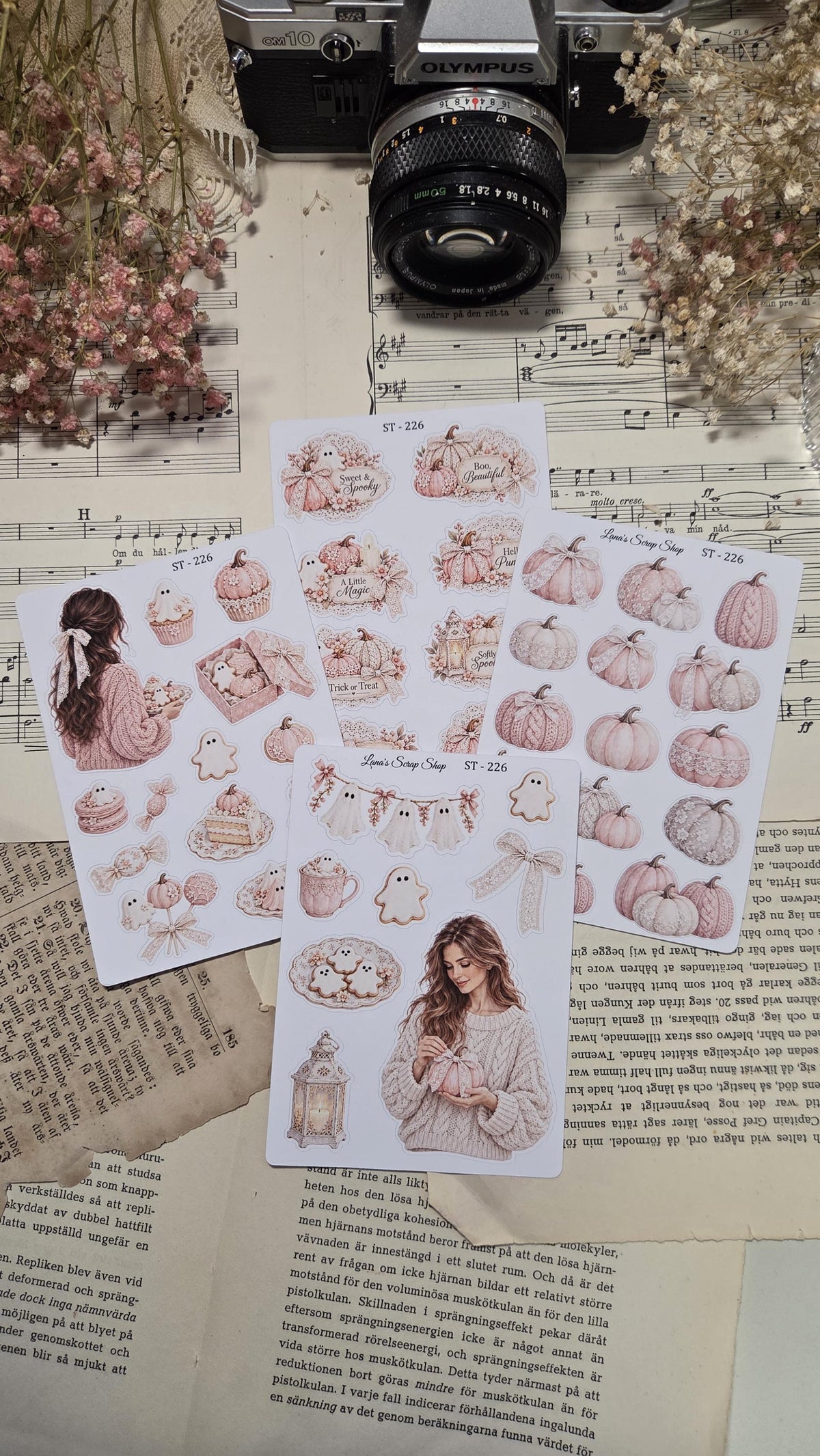 Pink Halloween Sticker Sheets Set | Coquette Pumpkin Stickers, Pastel Fall Journaling, Scrapbooking & Planner Stickers