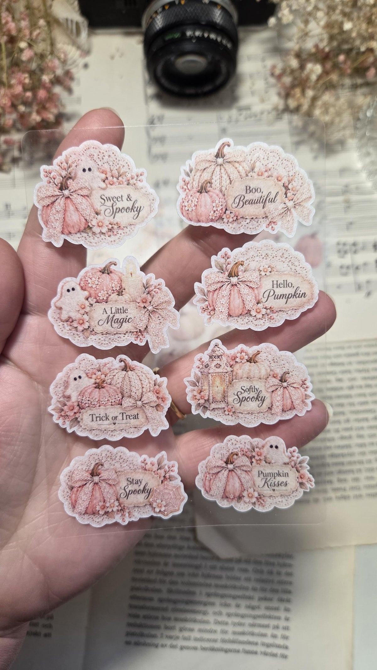 Pink Halloween Sticker Sheets Set | Coquette Pumpkin Stickers, Pastel Fall Journaling, Scrapbooking & Planner Stickers