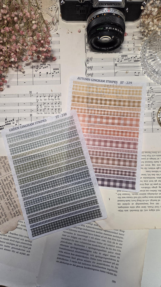 GINGHAM STRIPES, ~ A5, Stickers Sheet | Autumn Orange Brown or Muted Olive Green, Journal and Scrapbook Decoration