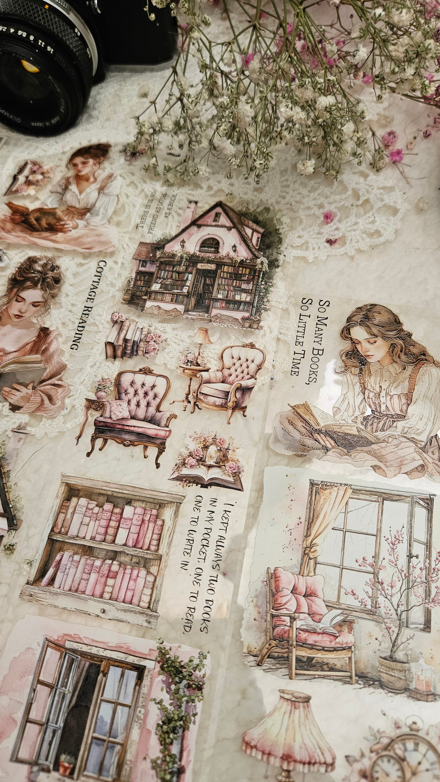 Dreamy Cottage Book Lover, Crystal Ink, PET TAPE, 7 cm wide