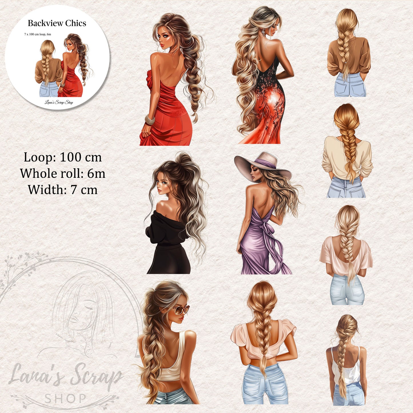 Backview Chics, PET TAPE,  LOOP, Crystal Ink, 7cm wide